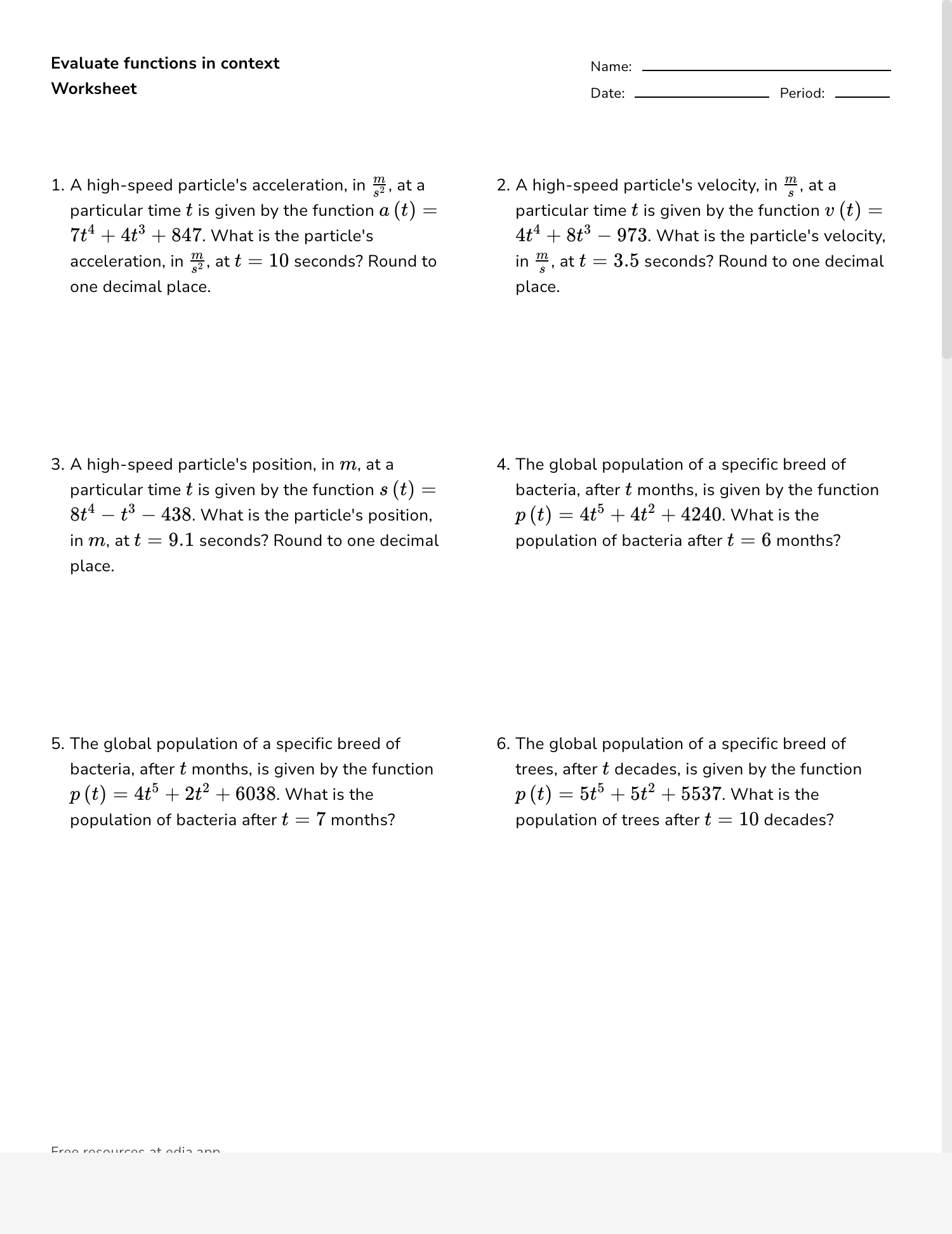 evaluating functions worksheet