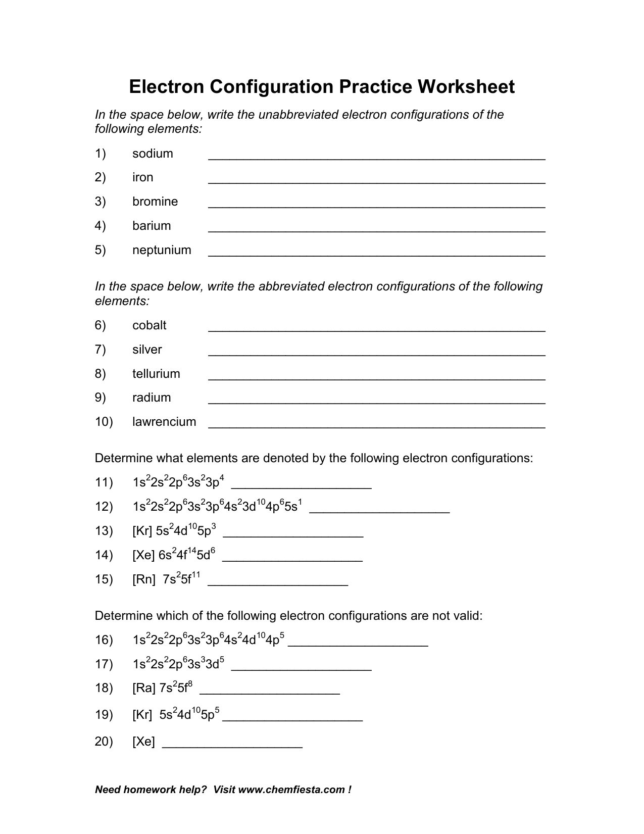 Electron Configuration Practice Worksheet Electron Configuration Practice Worksheet