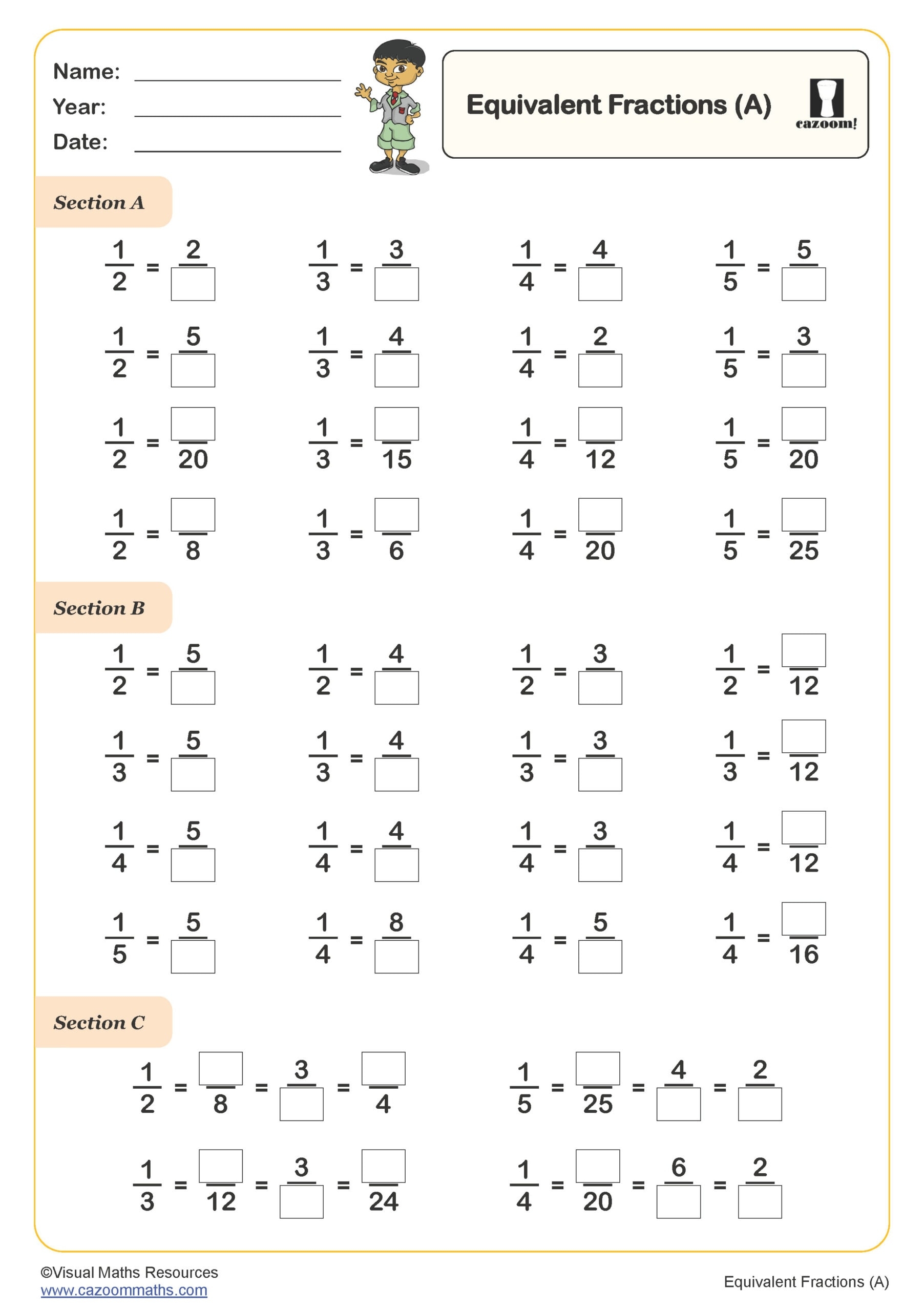 equivalent fraction worksheets