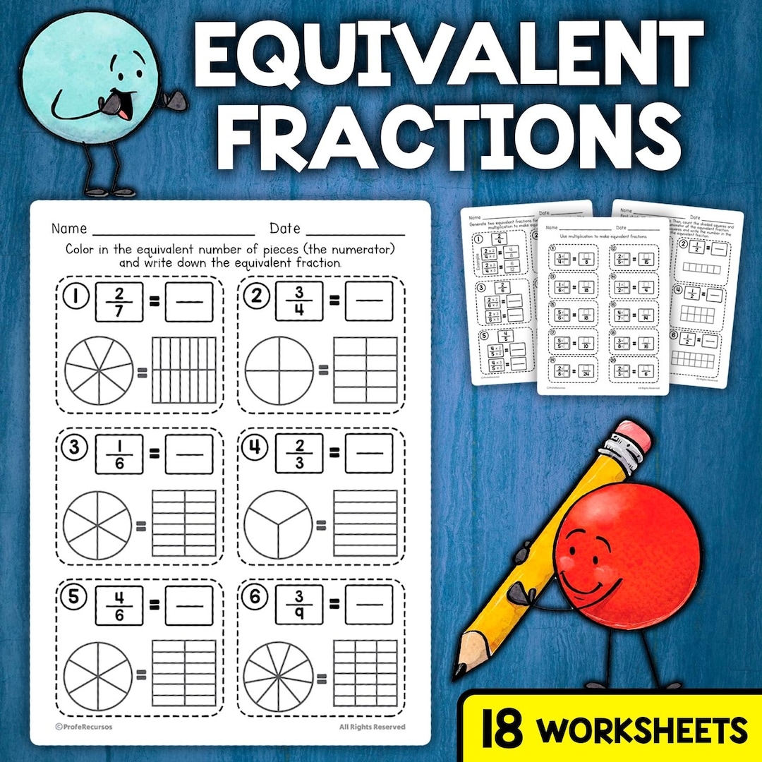 Equivalent Fractions Worksheets Fraction Review Activities 4th Grade Math Etsy