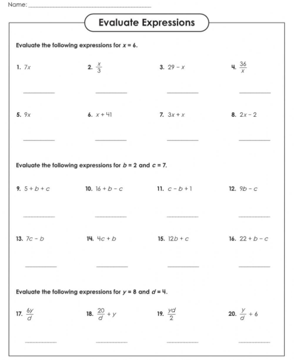 Evaluate Expressions Worksheet Worksheets Library Evaluate Expressions Worksheet Worksheets Library