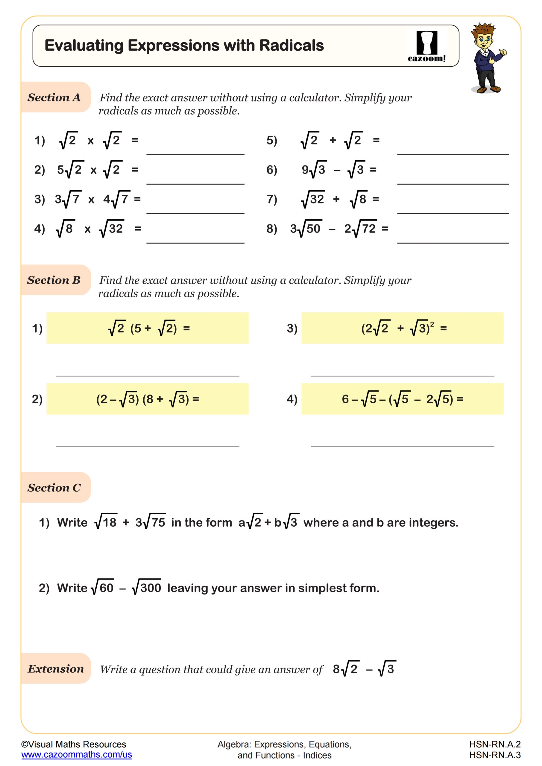 Evaluating Expressions With Radicals Worksheet PDF Printable Algebra Worksheet Cazoom Math Evaluating Expressions With Radicals Worksheet PDF Printable Algebra Worksheet Cazoom Math