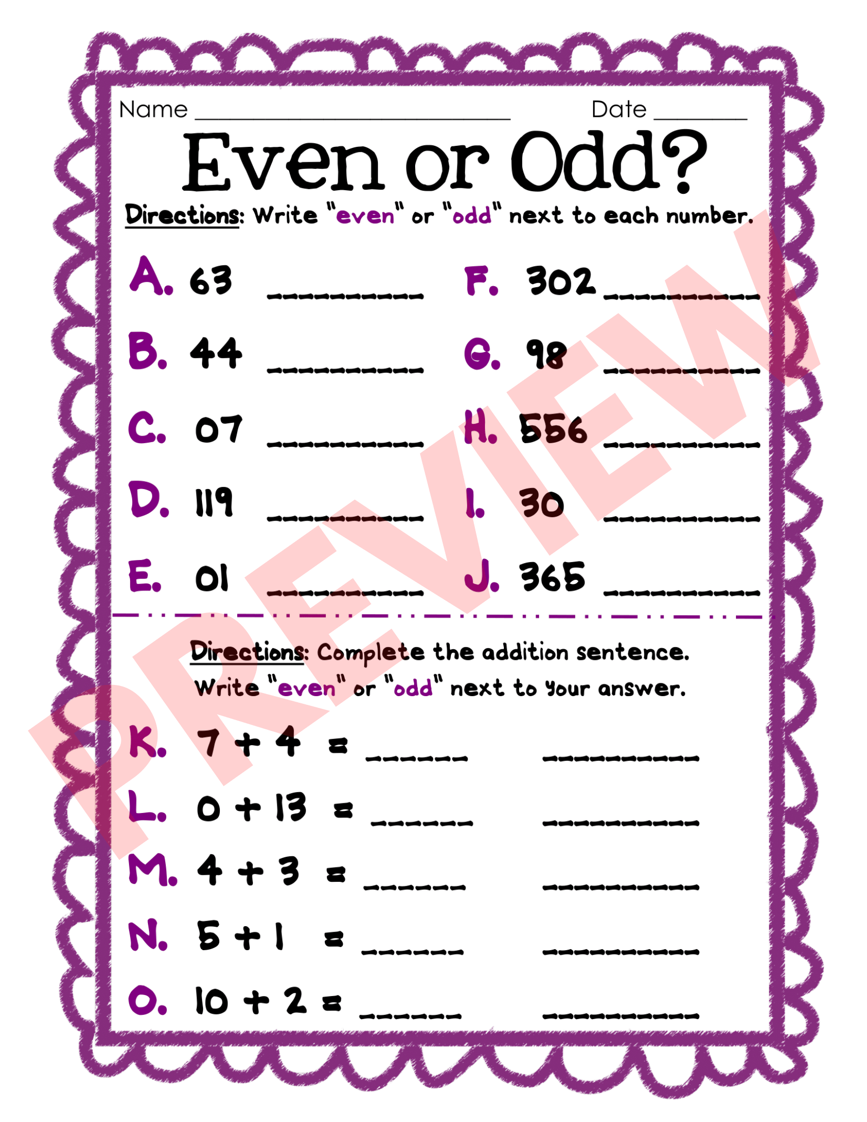 odd and even numbers worksheet