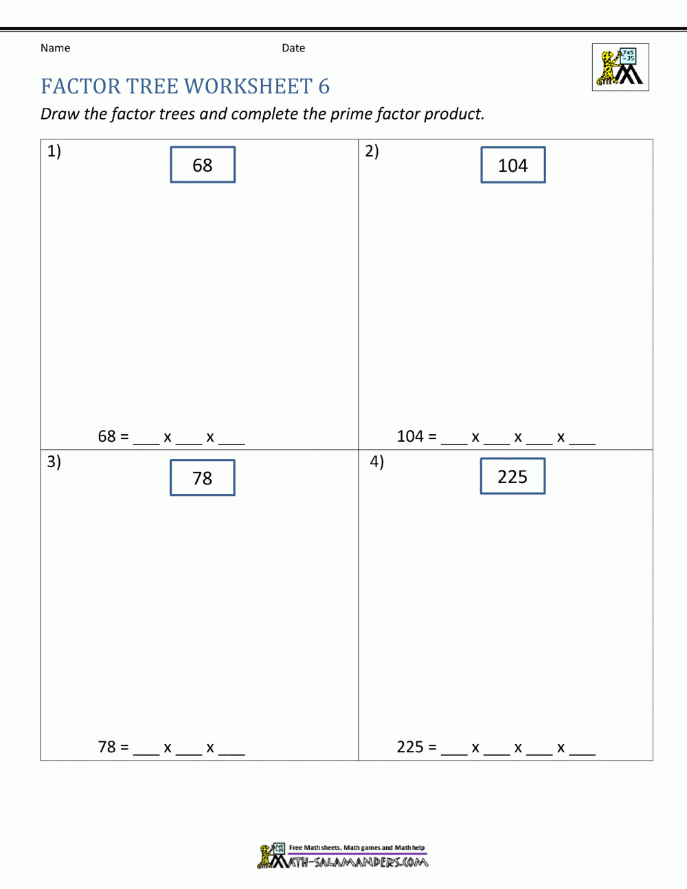 prime factorization worksheet prime factorization worksheet