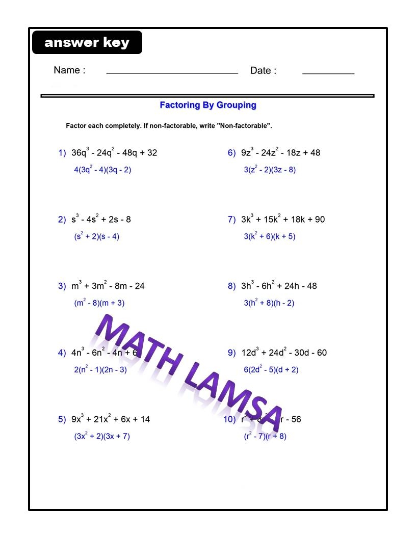 Factoring By Grouping Worksheetsnon factorable Non factorable Algebra 1 Made By Teachers