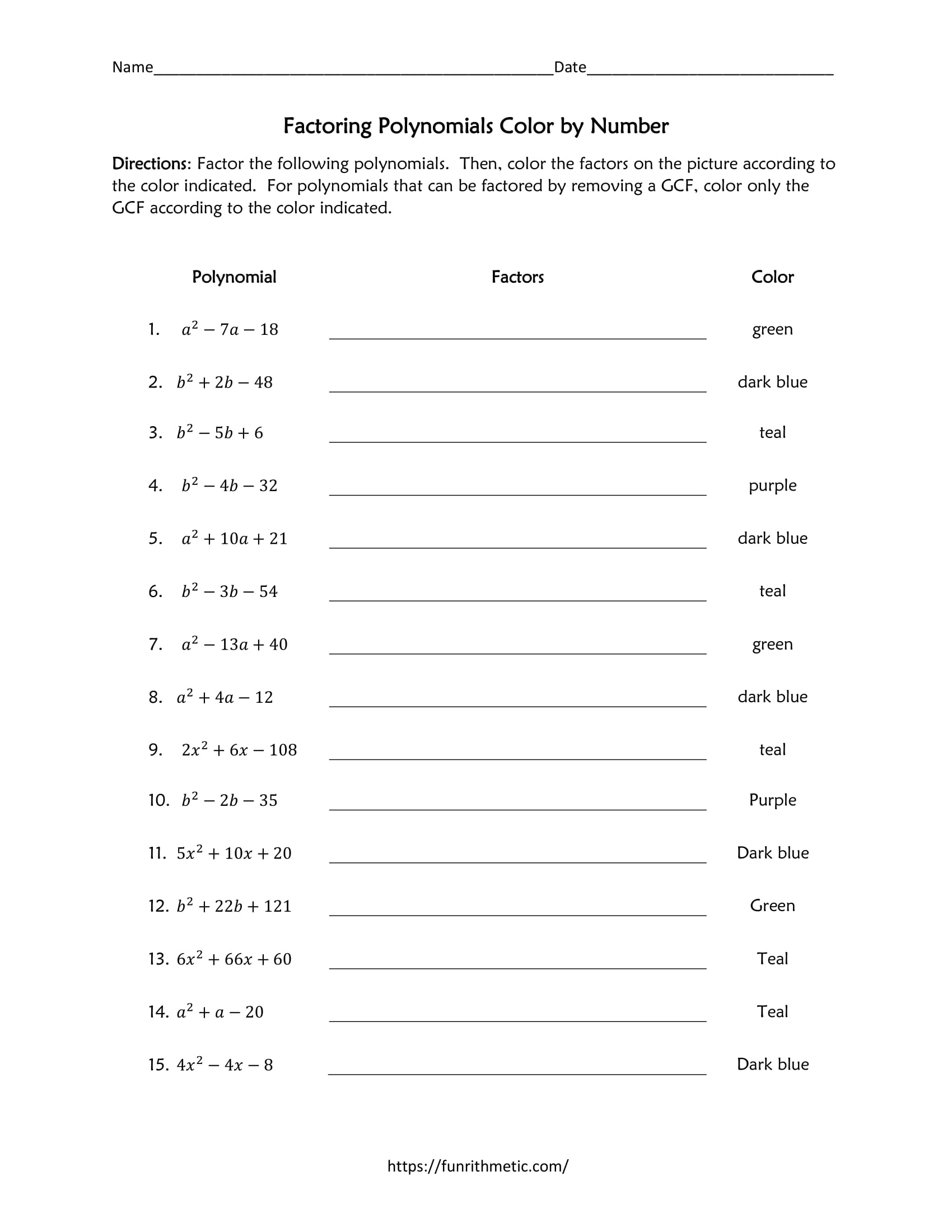 factoring polynomials worksheet