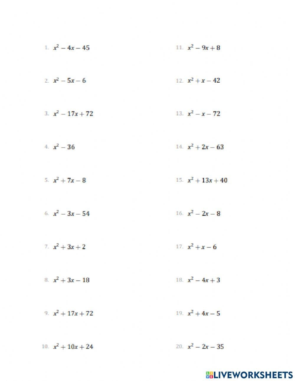 Factoring Polynomials Interactive Worksheet Worksheets Library