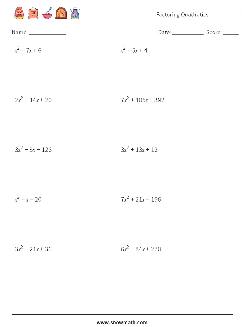 factoring quadratics worksheet