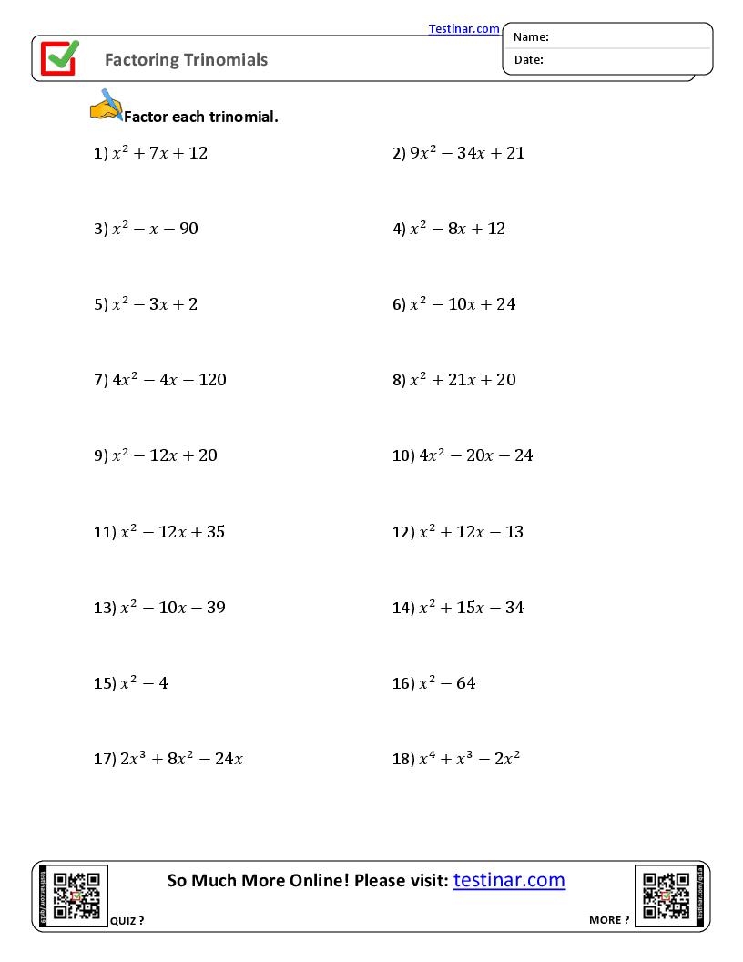 Factoring Trinomials Worksheets Worksheets Library Factoring Trinomials Worksheets Worksheets Library