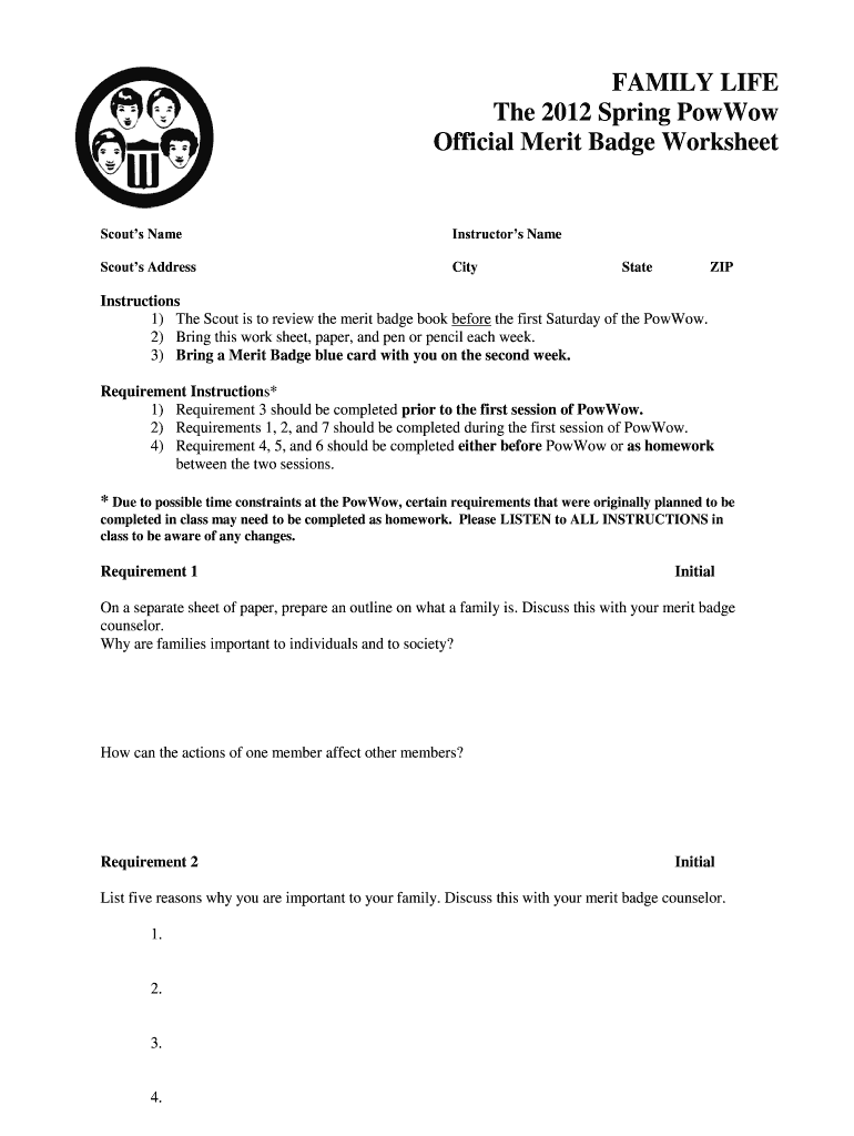 Family Life Merit Badge Worksheet Fill Out Sign Online DocHub Worksheets Library