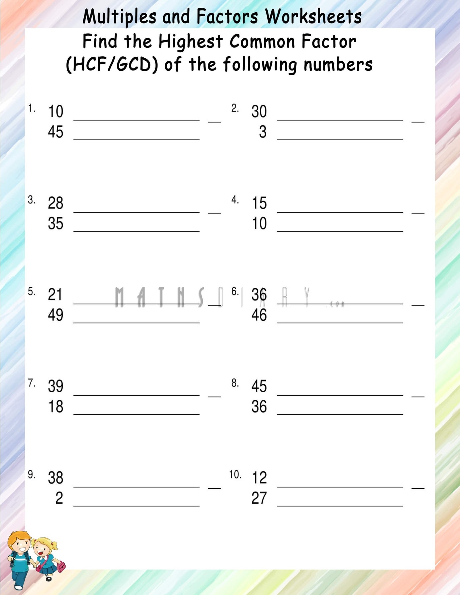 Finding Greatest Common Factors GCF HCF Worksheets Math Worksheets MathsDiary