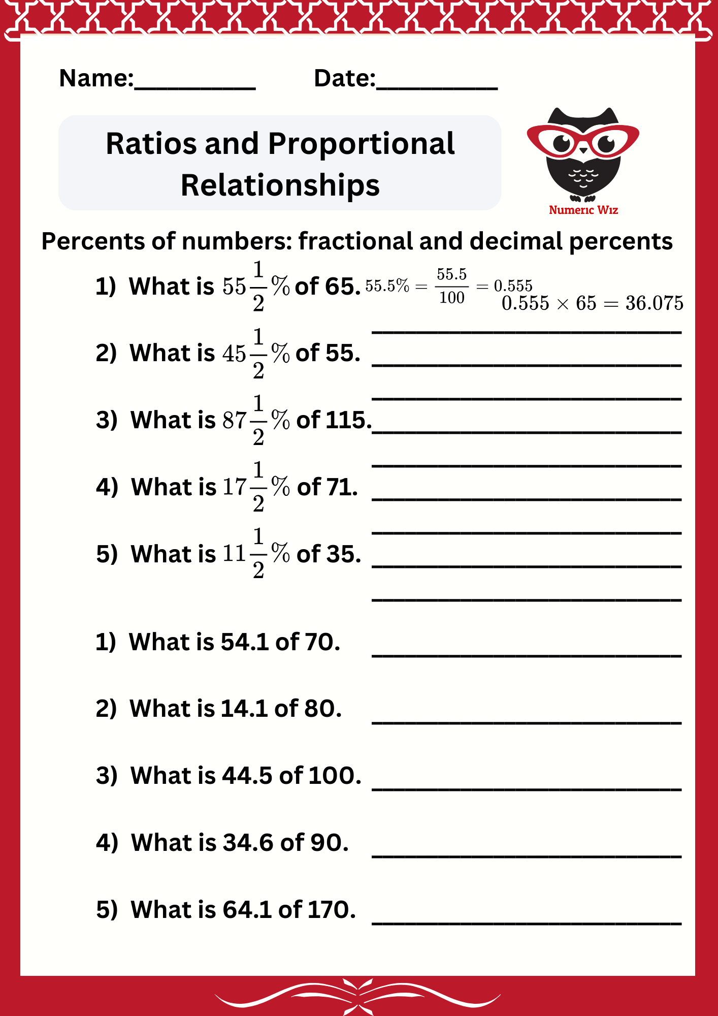 Fractional And Decimal Percent Numericwiz