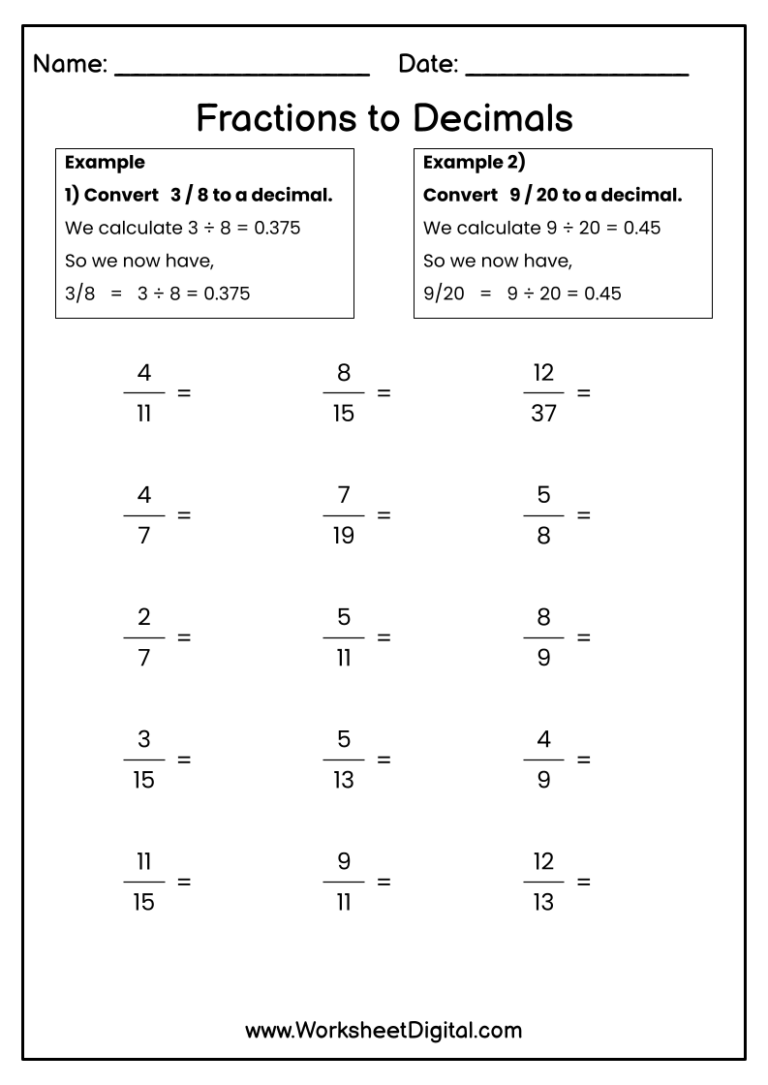 Fractions To Decimals Worksheet Digital 1 Teacher Made Resources