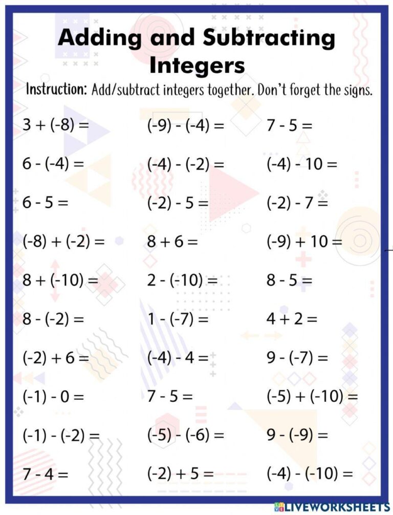 Free Add And Subtract Integers Worksheet Pdf Download Free Add And Subtract Integers Worksheet Pdf Png Images Free Worksheets On Clipart Library