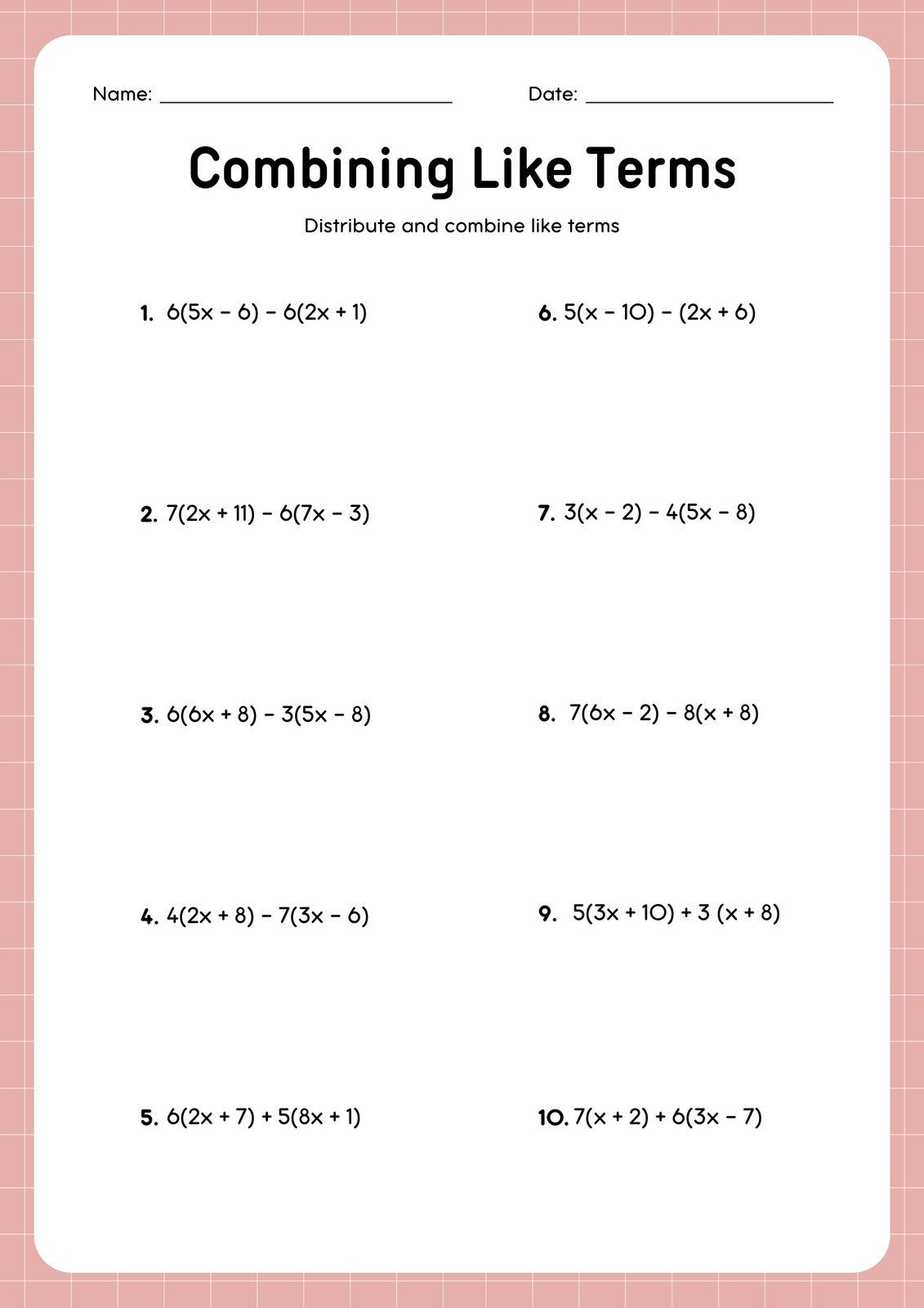 Free Custom Combining Like Terms Worksheet Templates Canva Free Custom Combining Like Terms Worksheet Templates Canva