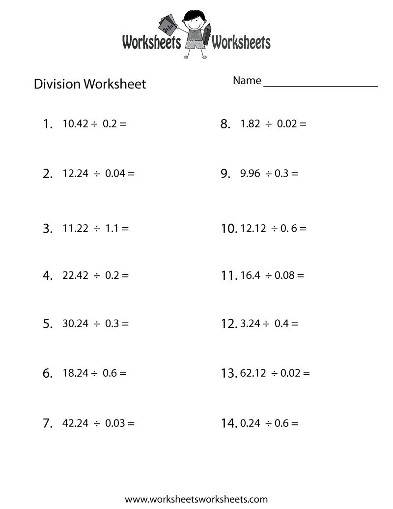Free Printable Decimal Division Worksheet Free Printable Decimal Division Worksheet