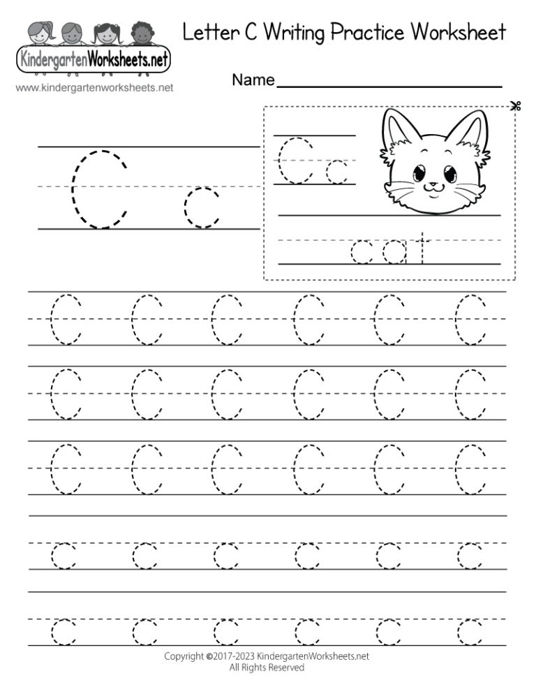 Free Printable Letter C Writing Practice Worksheet