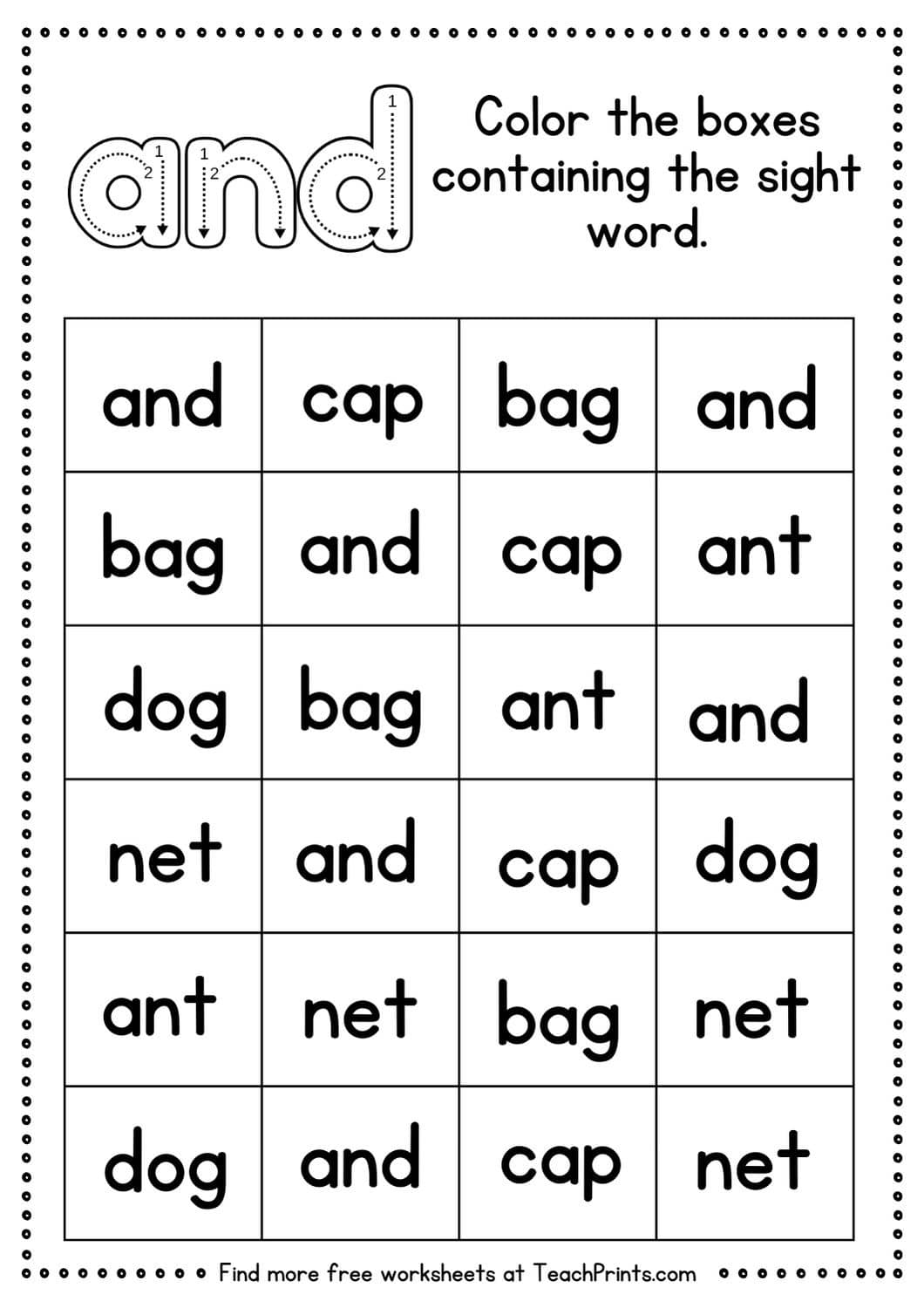Free Sight Word And Worksheets Teach Prints