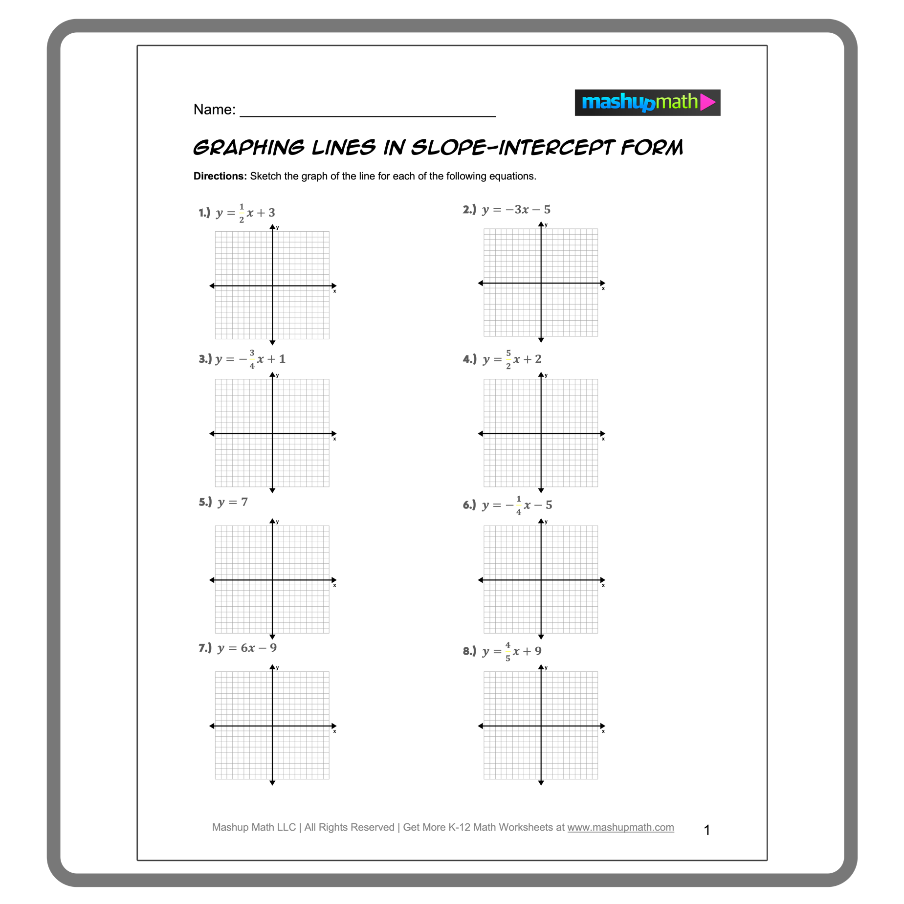 Free Slope Intercept Form Worksheets with Answers Mashup Math Free Slope Intercept Form Worksheets with Answers Mashup Math