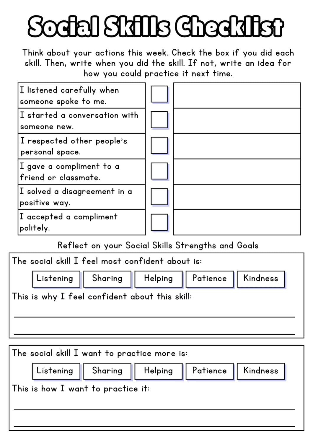 Free Social Skills Worksheets 2025 Free Social Skills Worksheets 2025