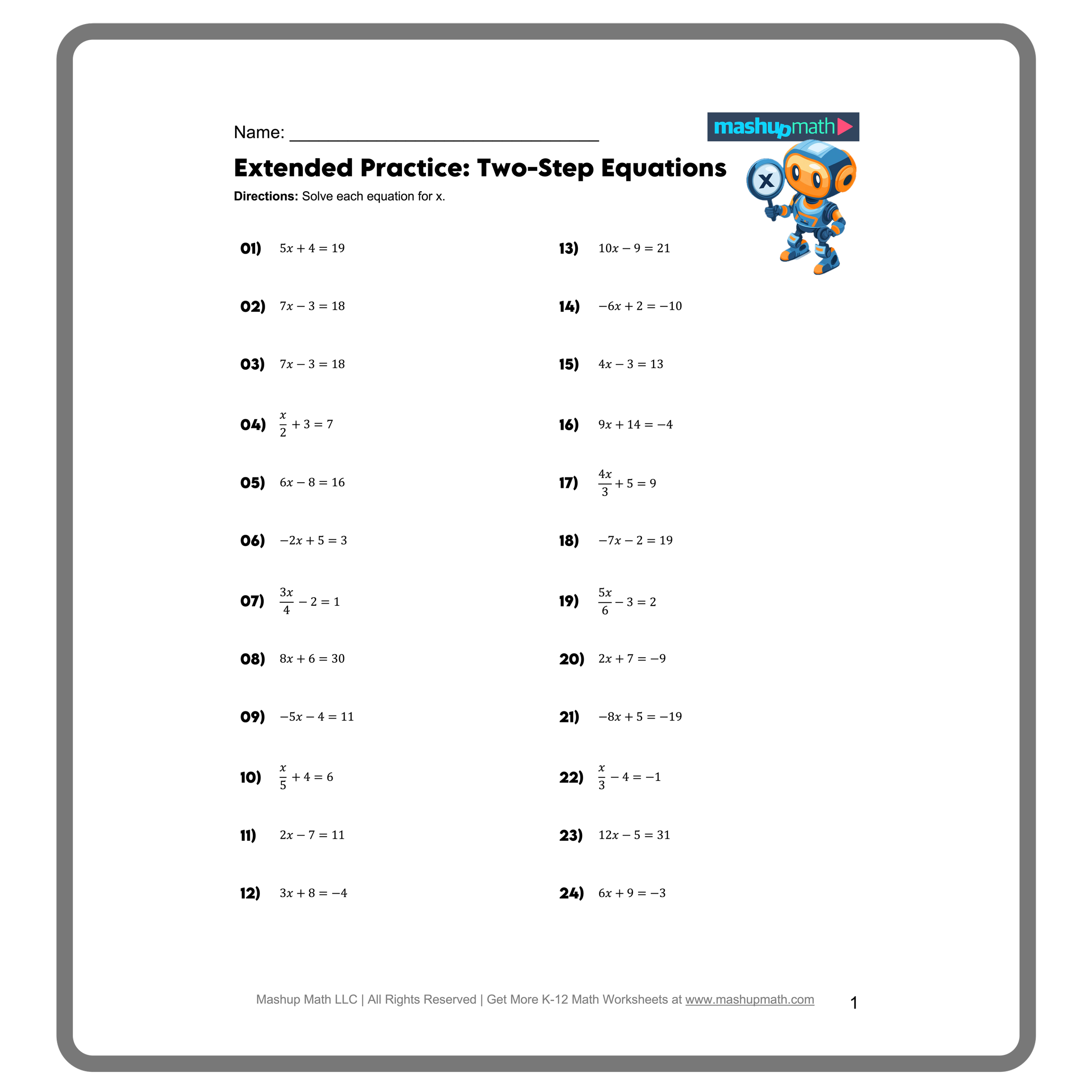 solving two step equations worksheet solving two step equations worksheet