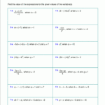 Free Worksheets For Evaluating Expressions With Variables Grades 6 8 Pre algebra And Algebra 1