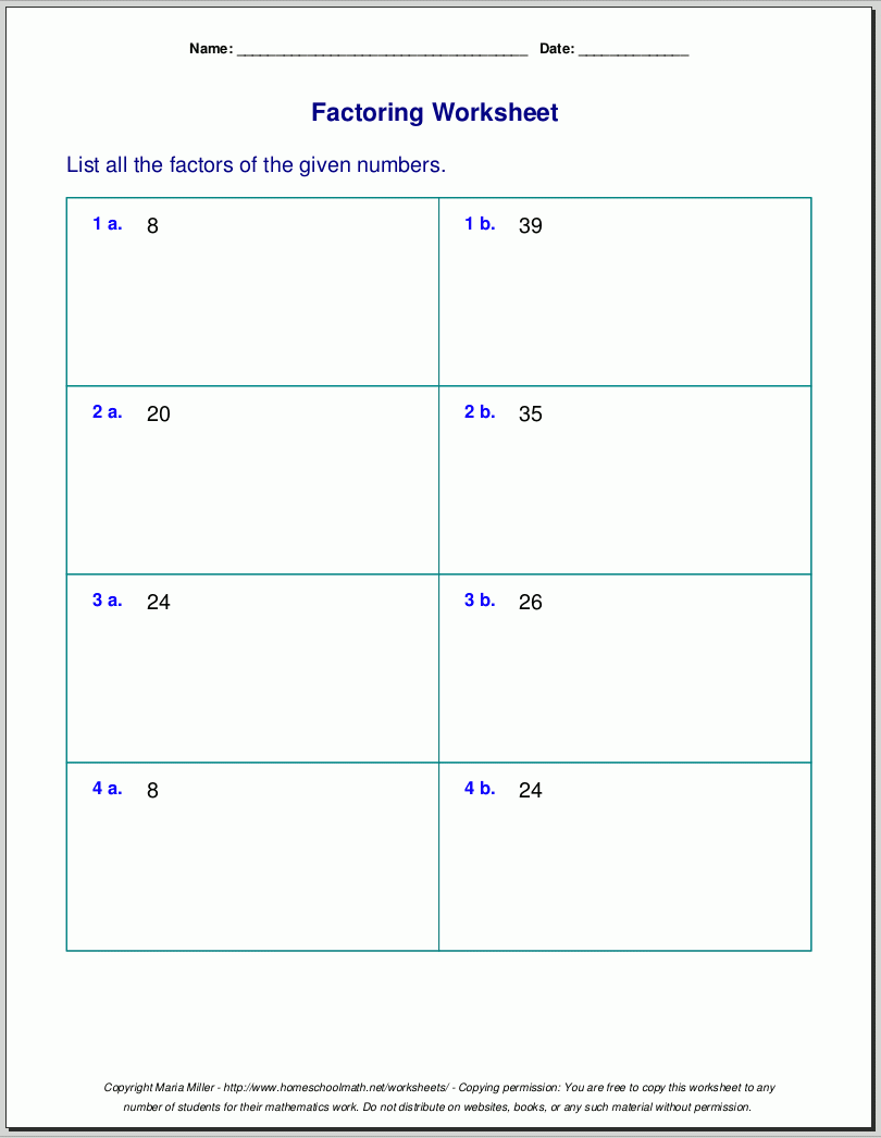 Free Worksheets For Prime Factorization Find Factors Of A Number Free Worksheets For Prime Factorization Find Factors Of A Number