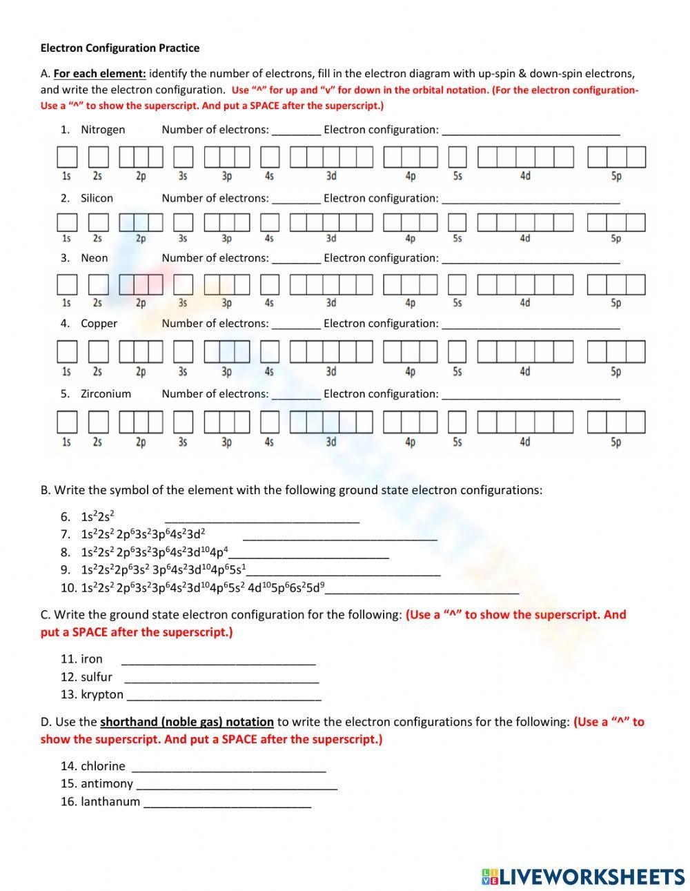 electron configuration worksheet electron configuration worksheet