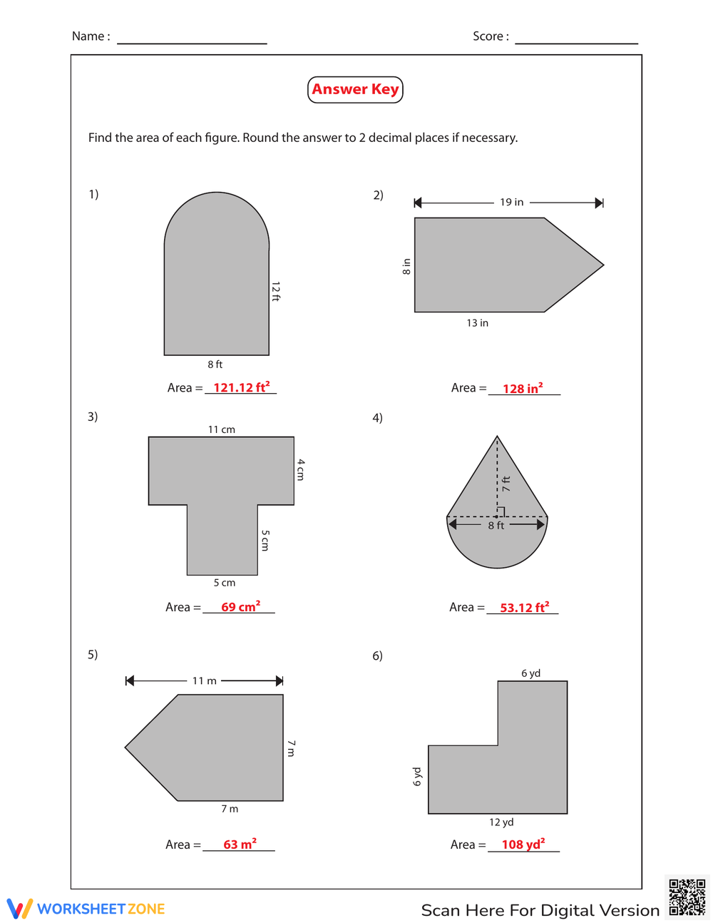 Grade 6 Area Of Compound Shapes Worksheets