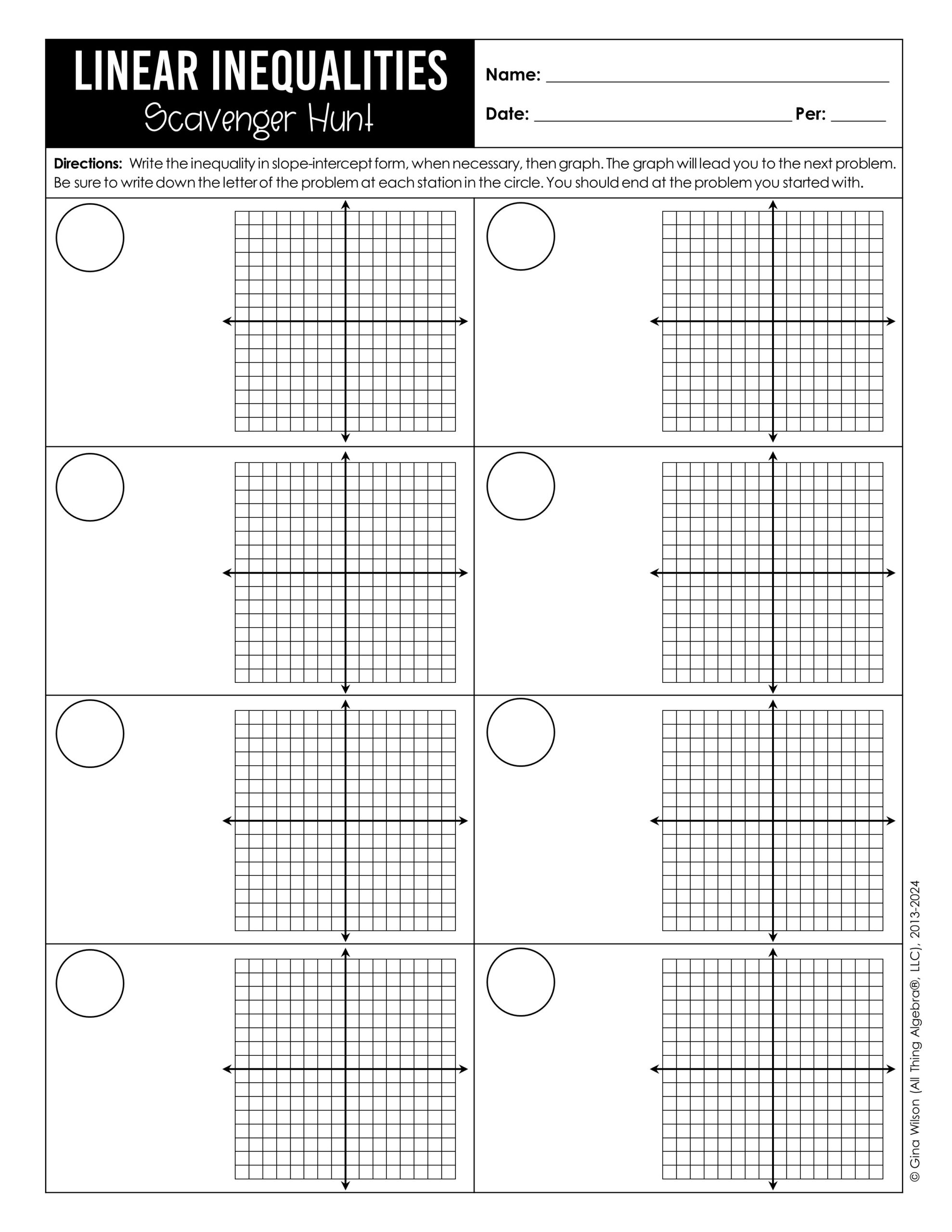 Graphing Linear Inequalities Scavenger Hunt All Things Algebra 