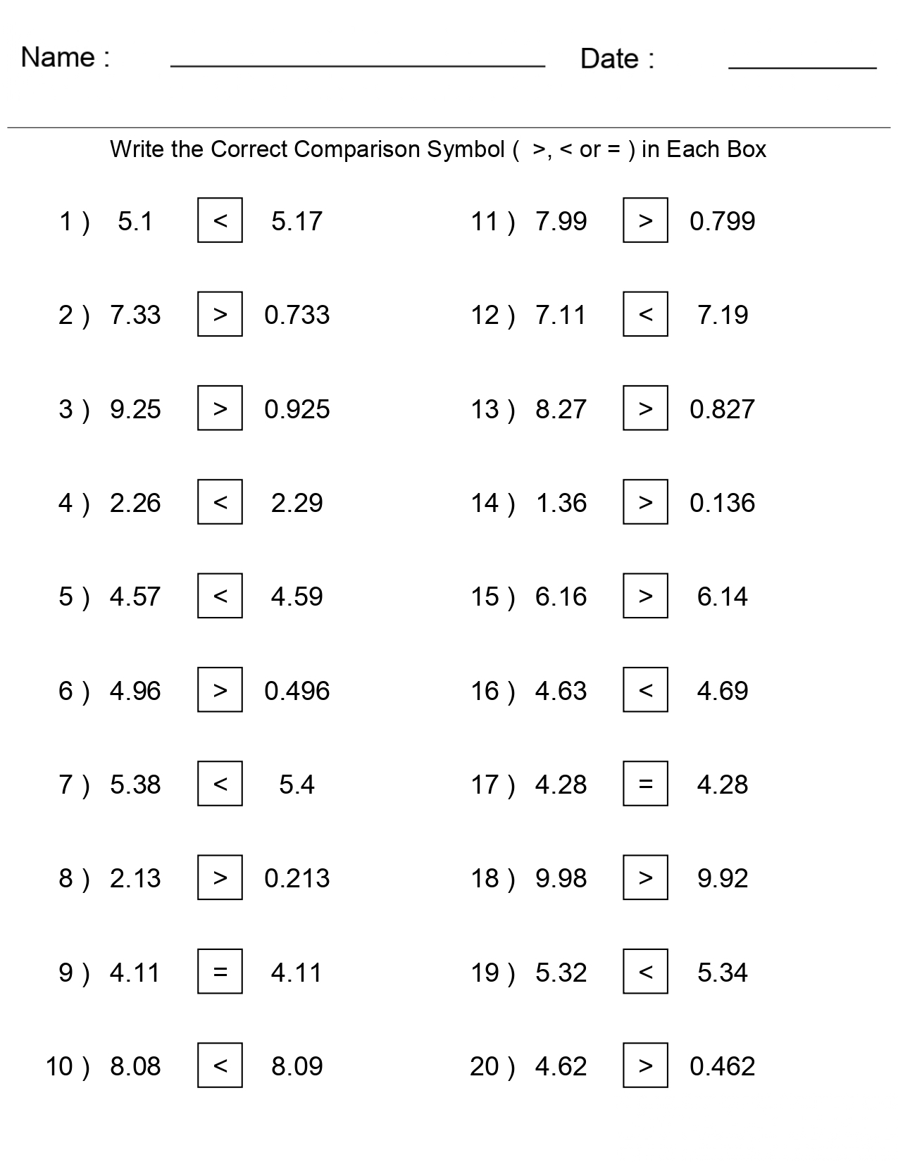 Greater Than Less Than Comparing Decimal Numbers Worksheets Made By Teachers Greater Than Less Than Comparing Decimal Numbers Worksheets Made By Teachers