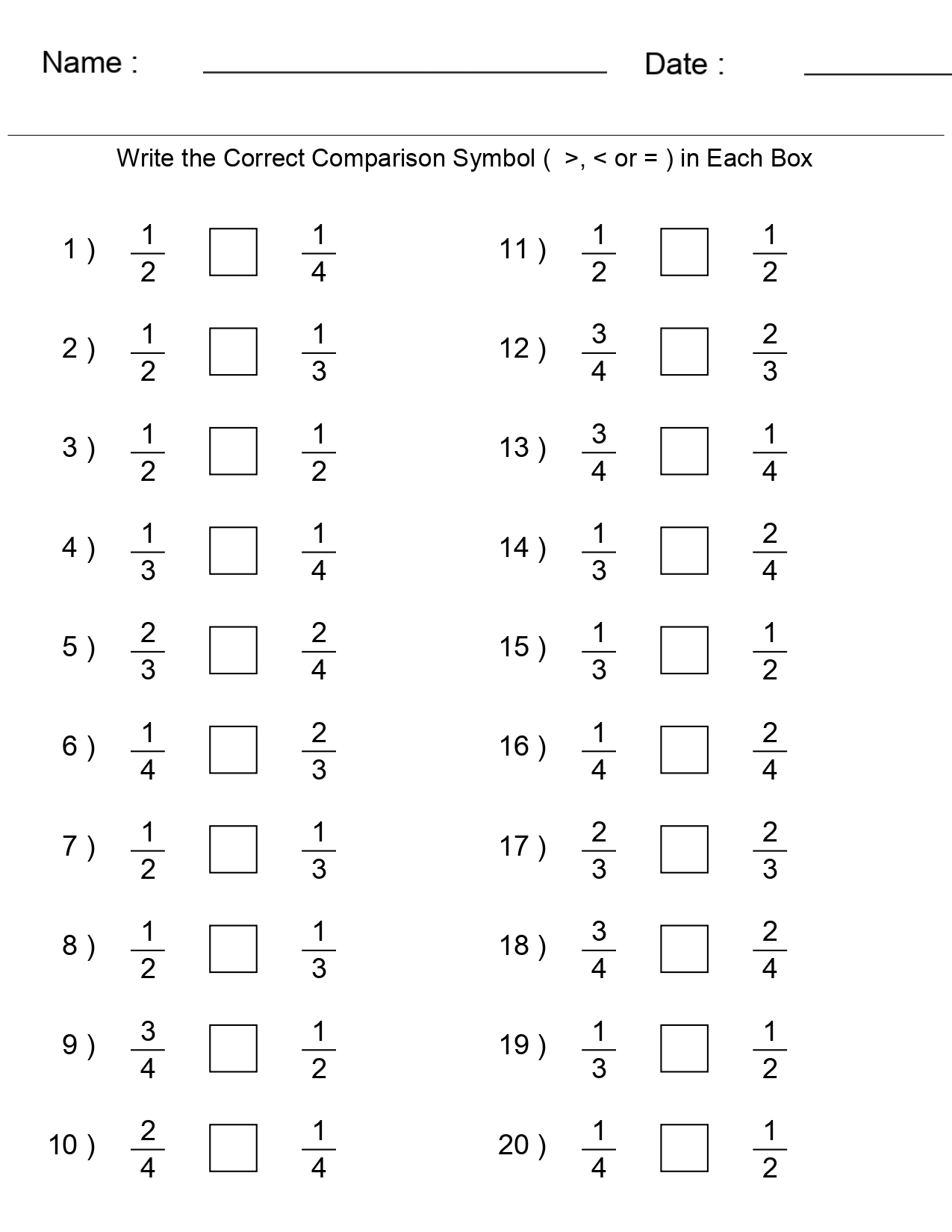compare fractions worksheet compare fractions worksheet