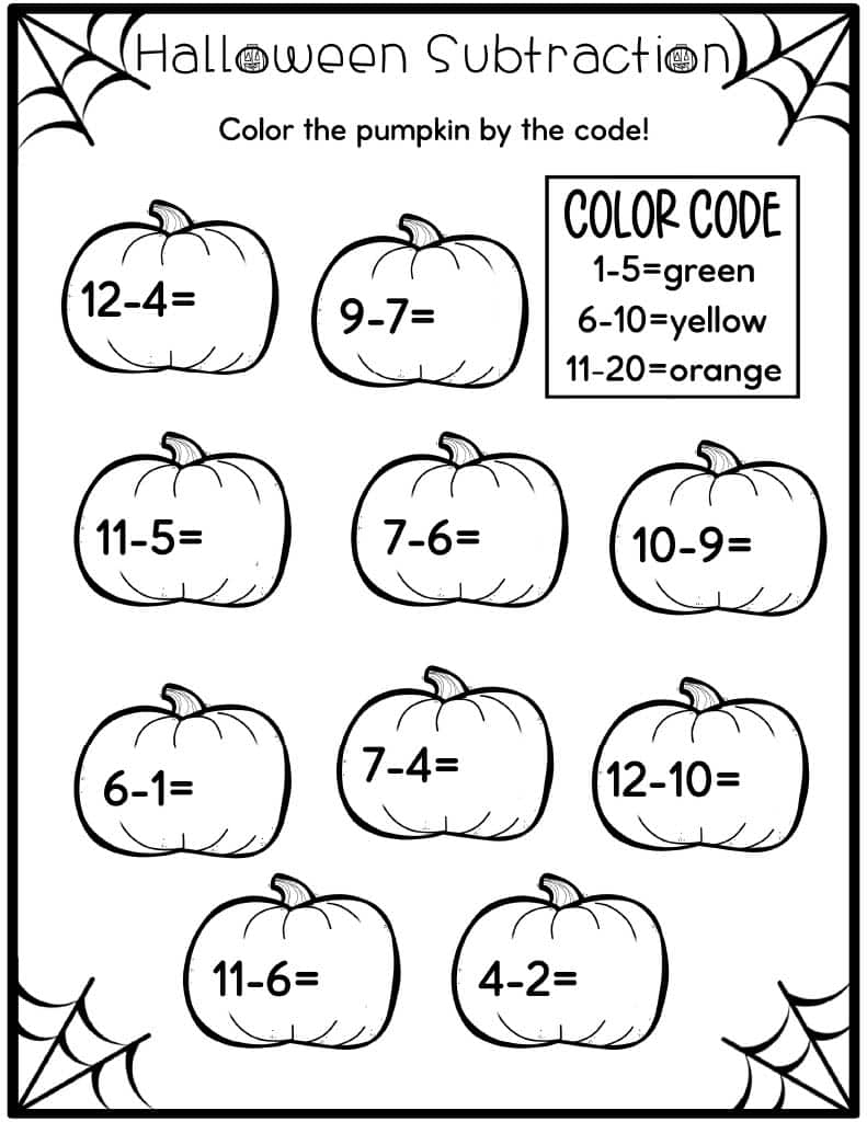 Halloween Addition And Subtraction Worksheets Kids Activity Zone