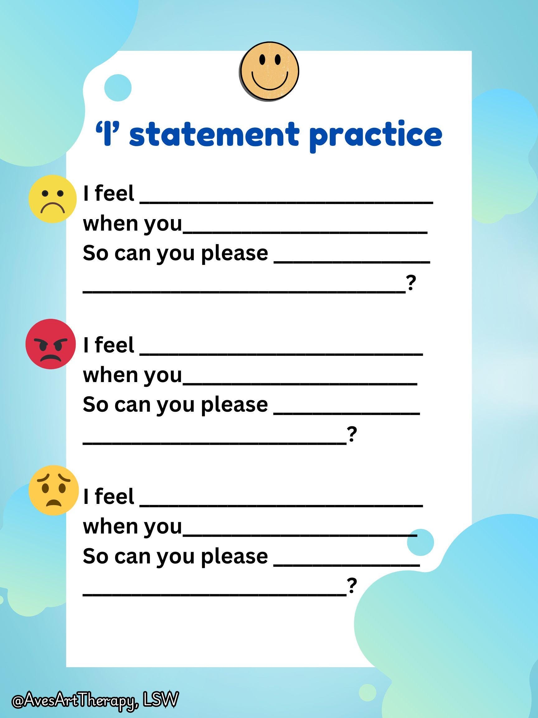 I Statement Practice For Kids Etsy
