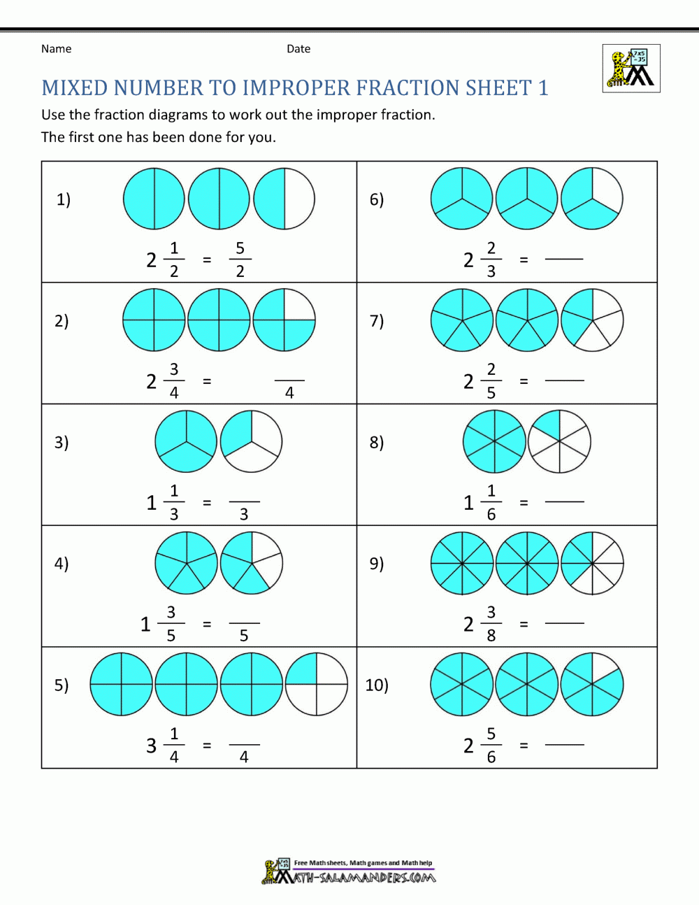 improper fraction to mixed number worksheet