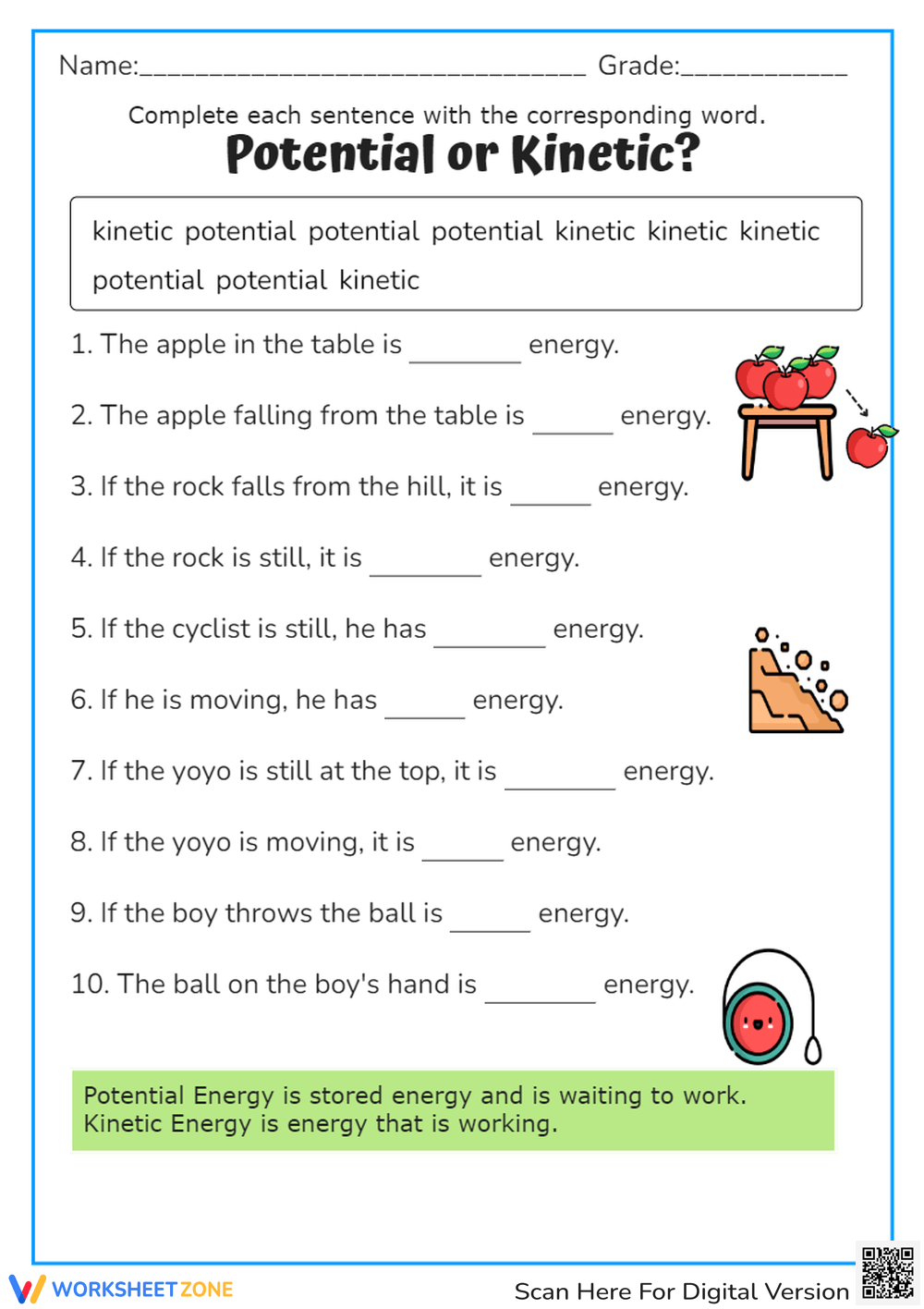 kinetic and potential energy worksheet