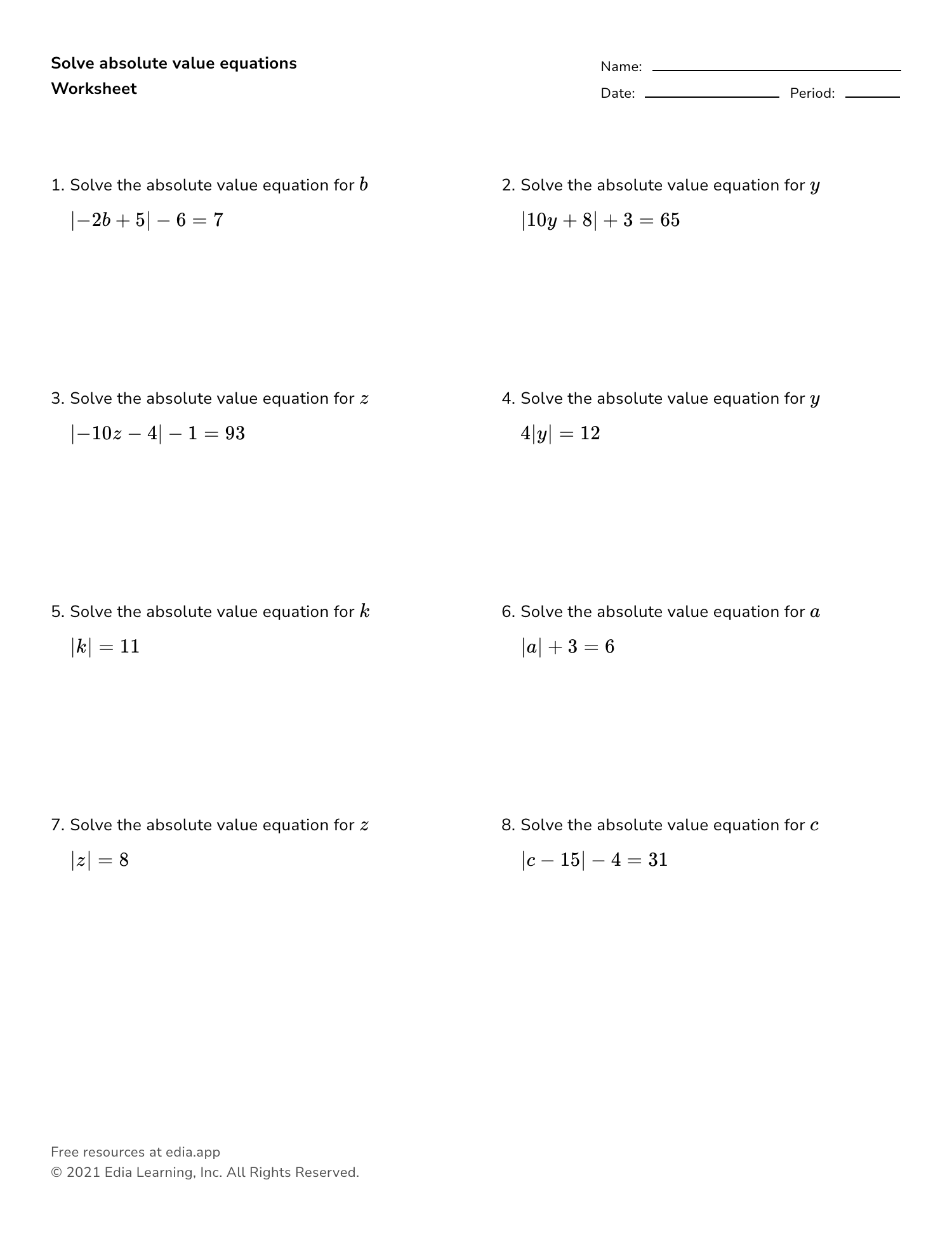 KutaSoftware Algebra 2 Solving Absolute Value Equations Part 2 Worksheets Library KutaSoftware Algebra 2 Solving Absolute Value Equations Part 2 Worksheets Library