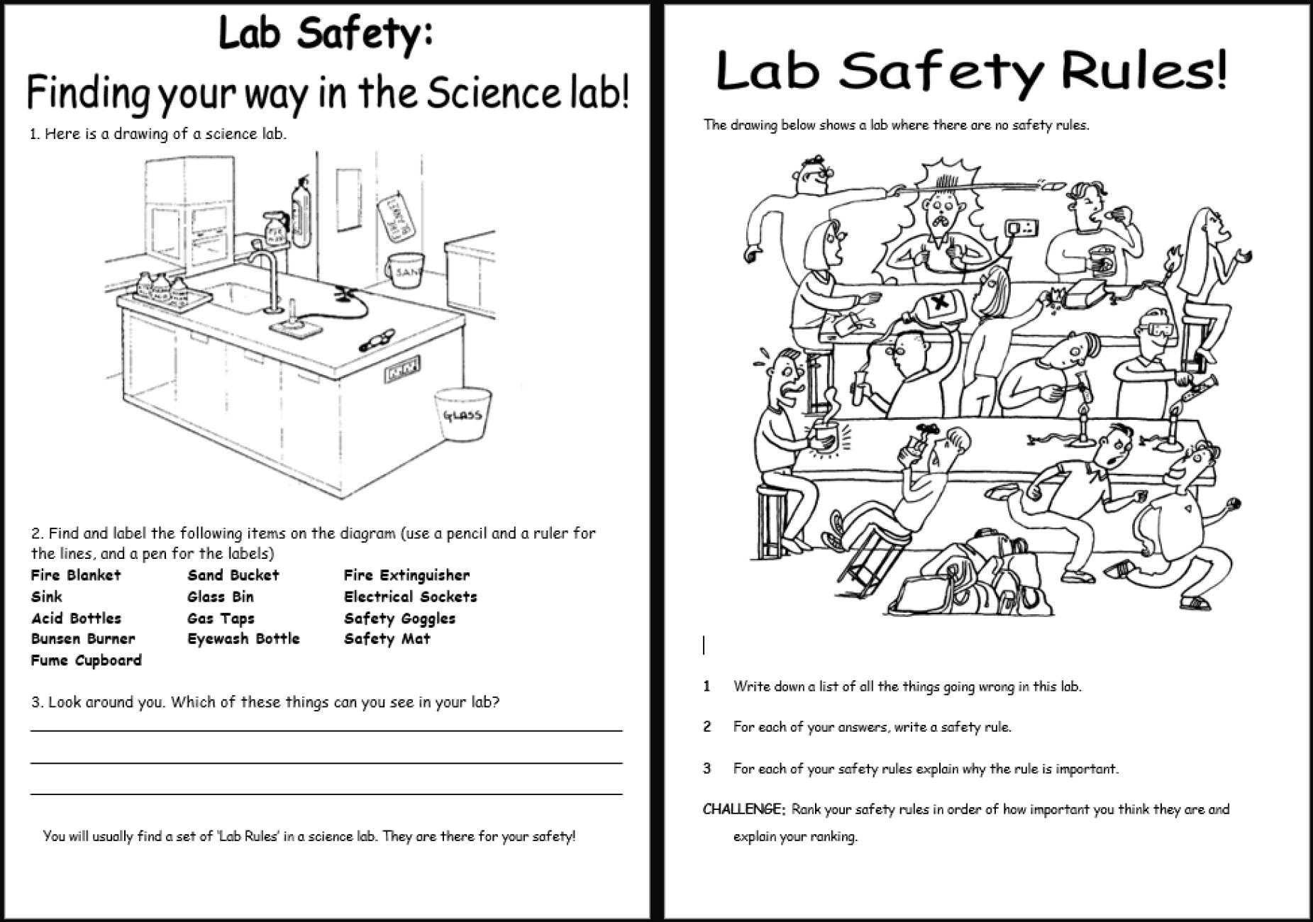 lab safety worksheet