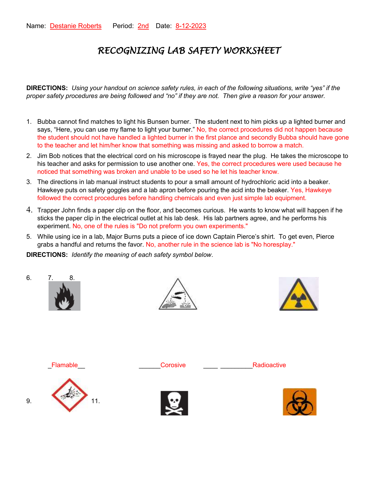 Lab Safety Worksheet Rules Symbols Practices