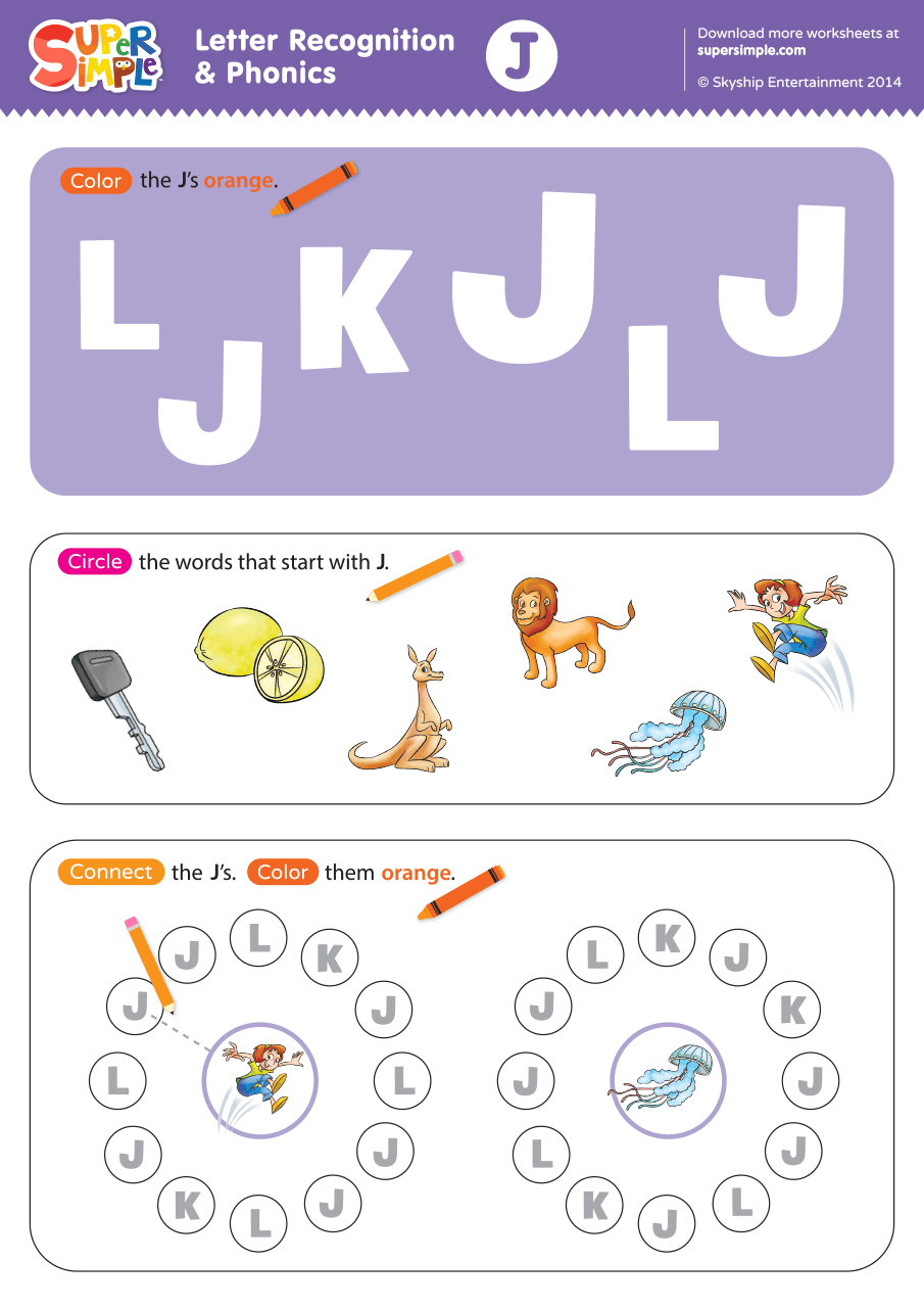 Letter Recognition Phonics Worksheet J Uppercase Super Simple Letter Recognition Phonics Worksheet J Uppercase Super Simple