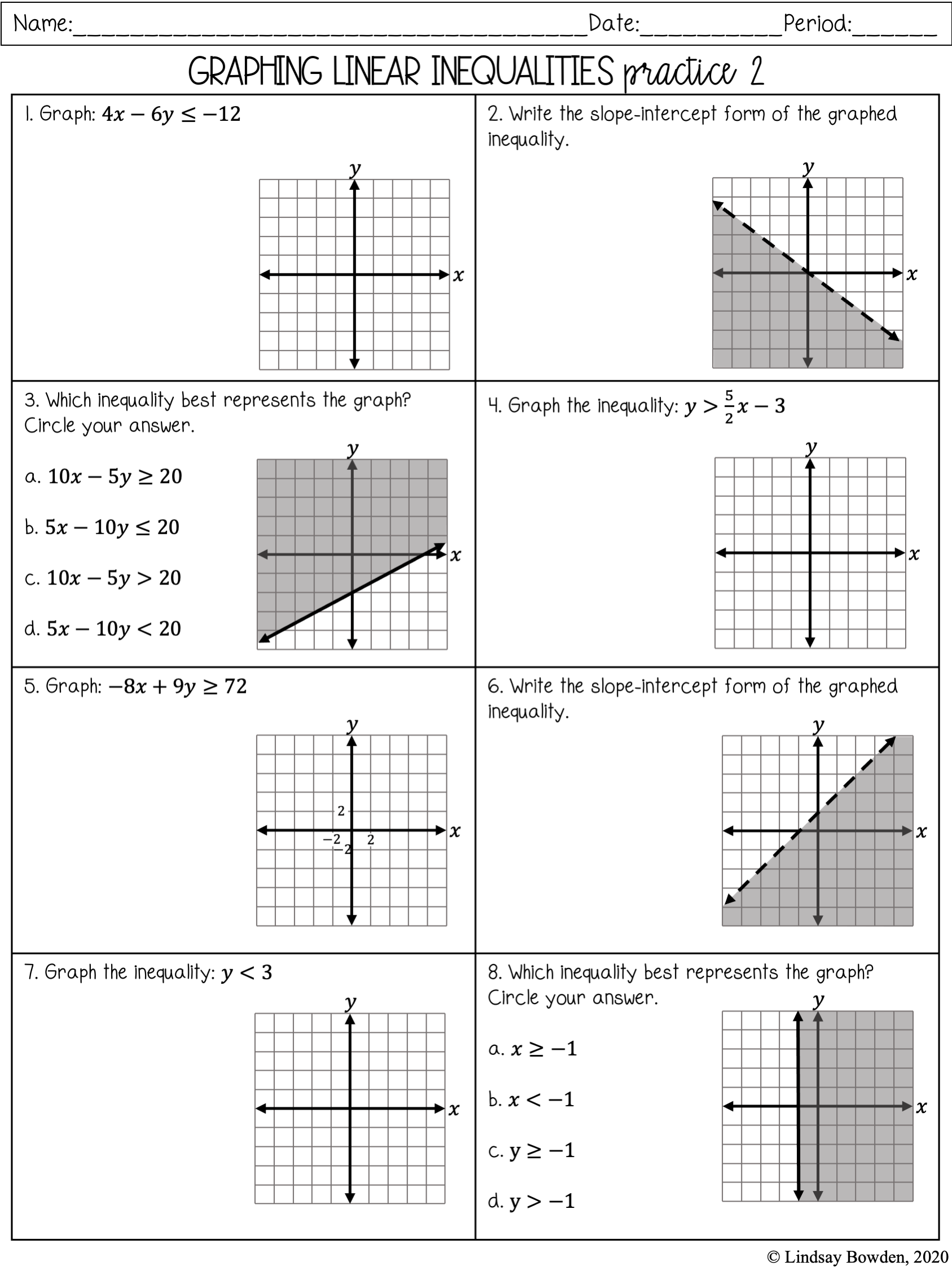 graphing linear inequalities worksheet