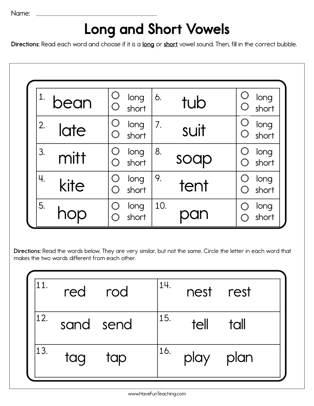 short vowel worksheets