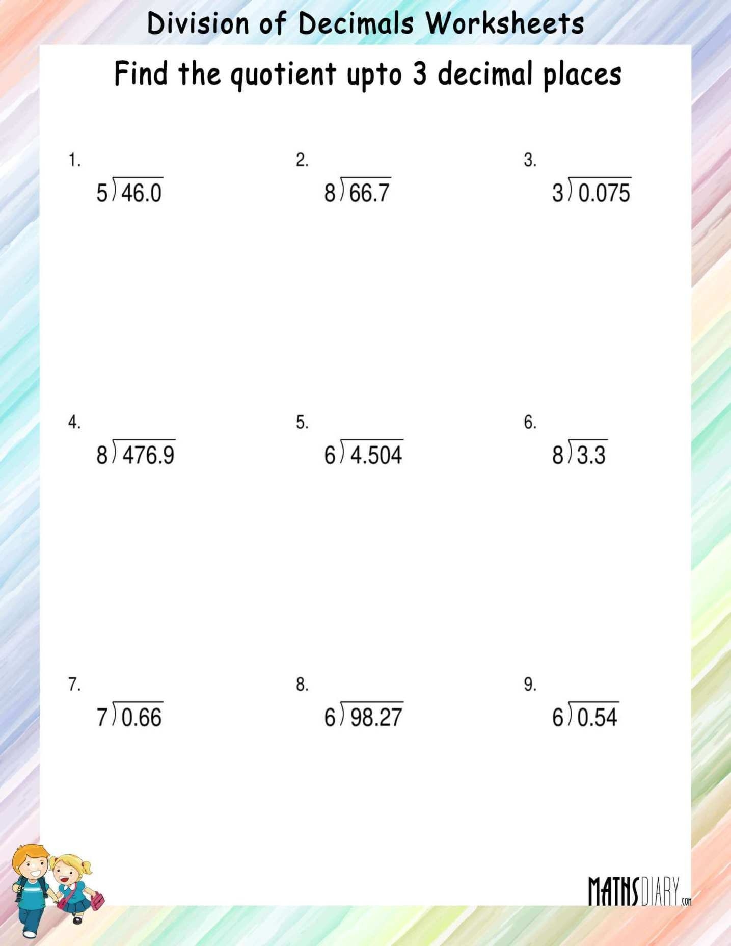 Long Division Of Decimal Numbers By Whole Numbers Math Worksheets MathsDiary Long Division Of Decimal Numbers By Whole Numbers Math Worksheets MathsDiary