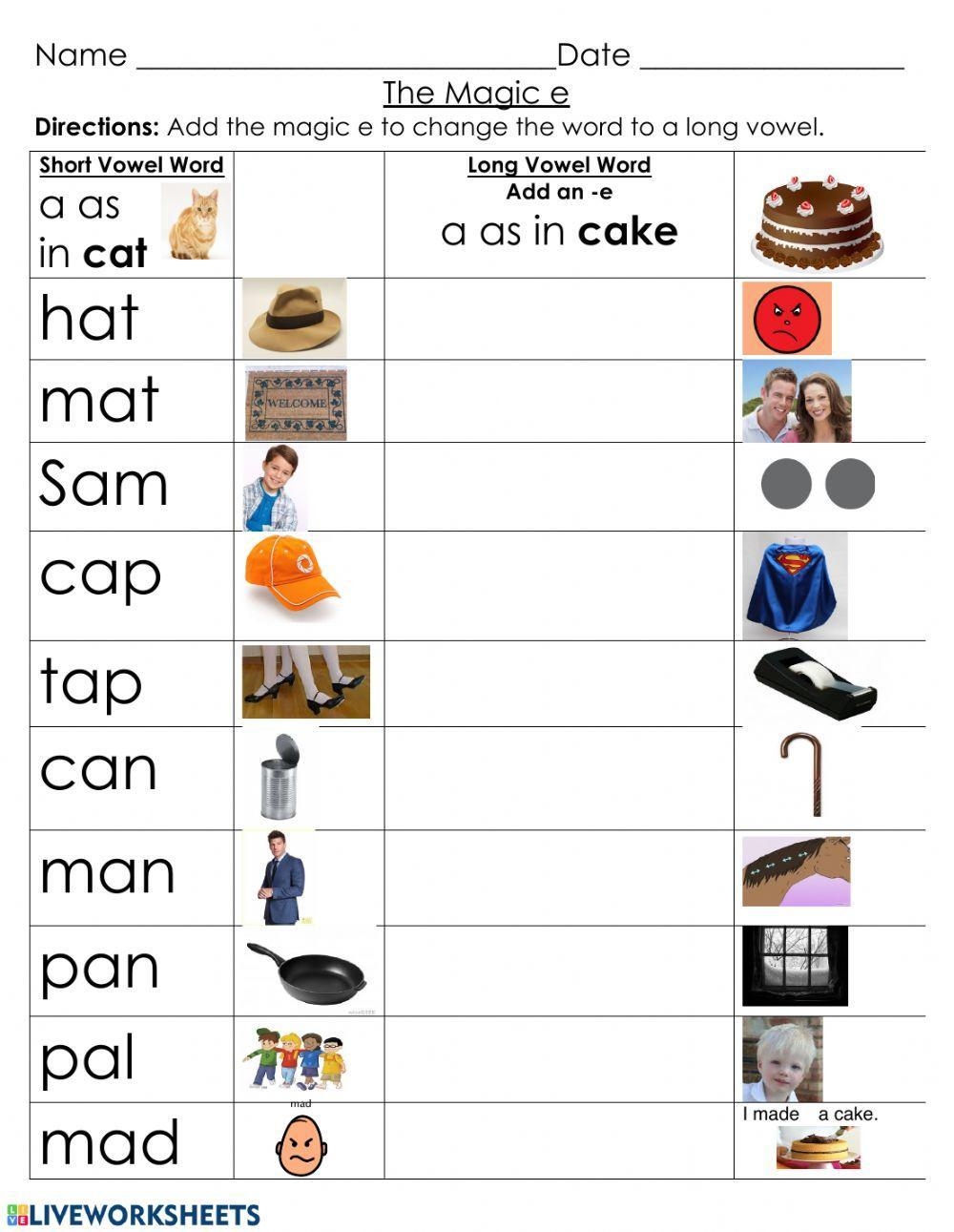Magic E Long A Worksheet Worksheets Library