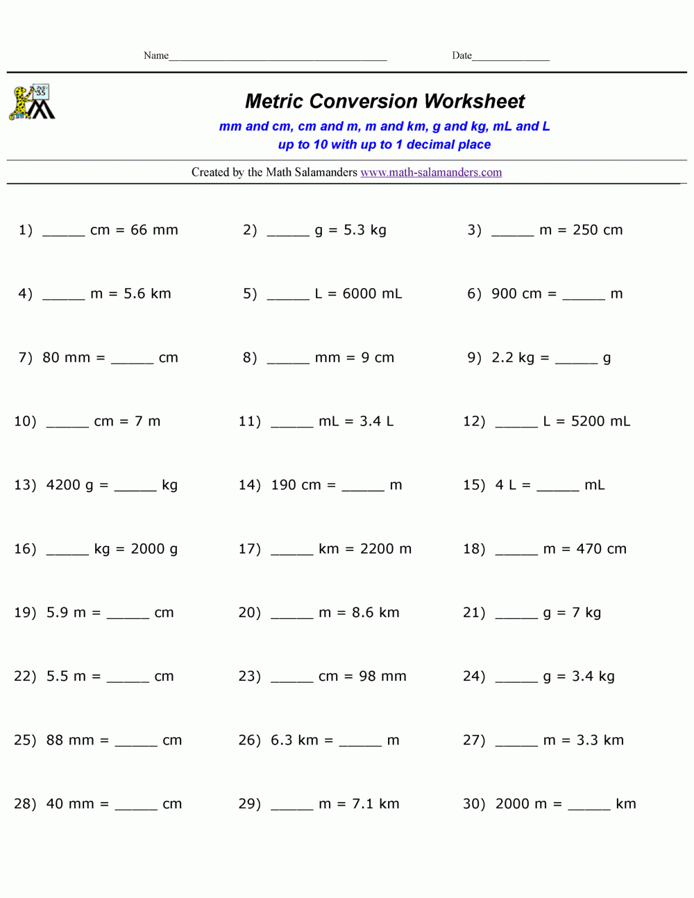 Metric Conversion Practice Worksheets Metric Conversion Practice Worksheets