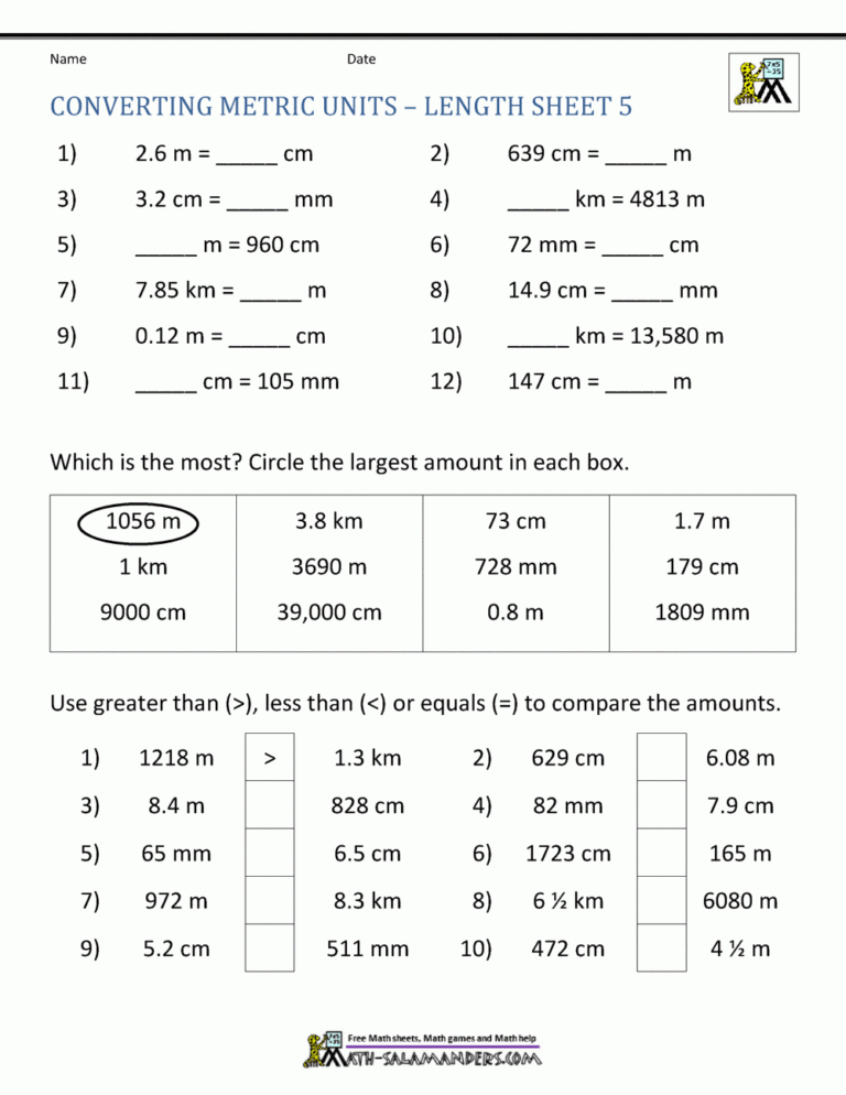 Metric Conversion Worksheet