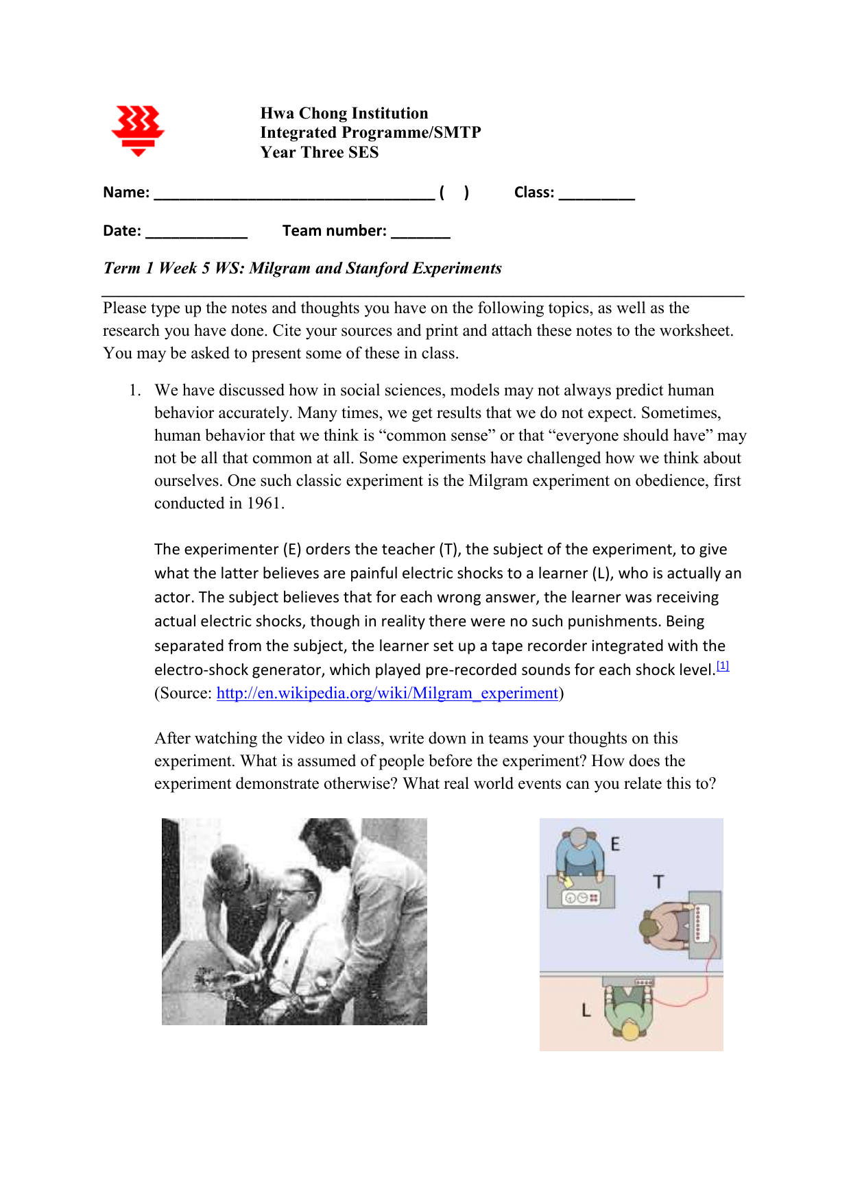 Milgram Stanford Experiments Worksheet Milgram Stanford Experiments Worksheet