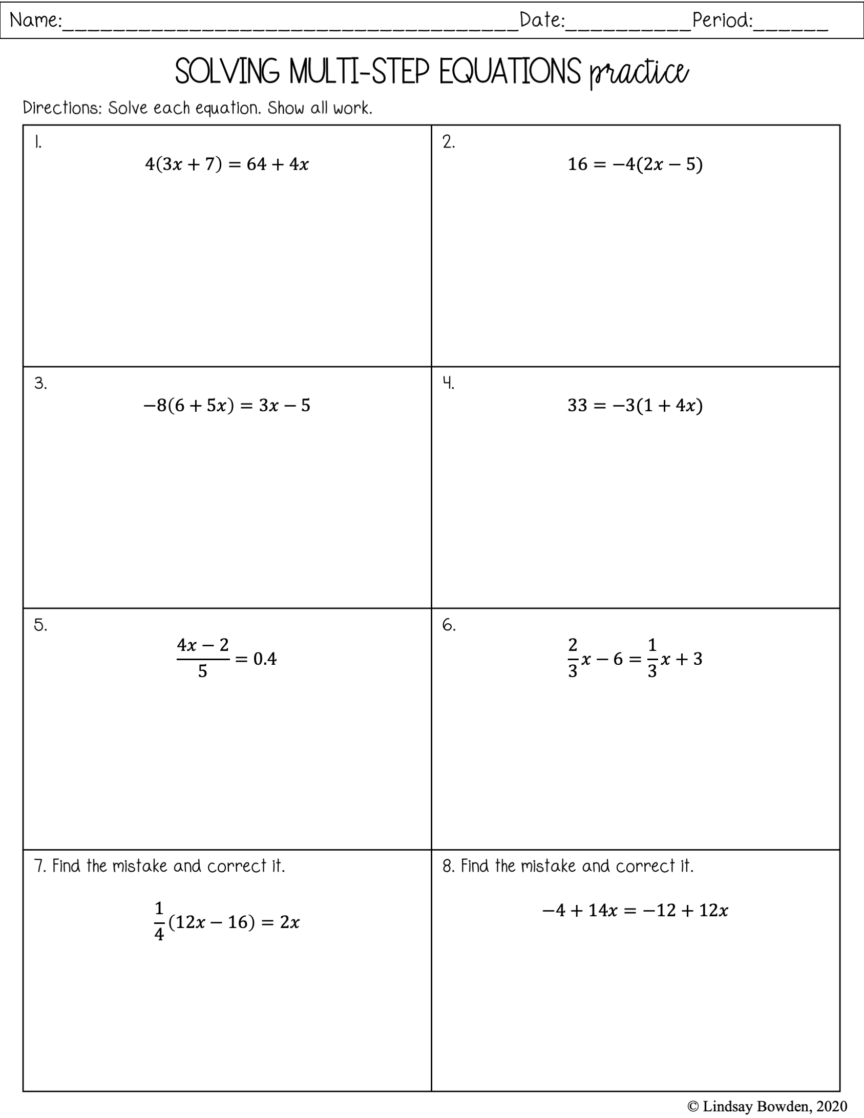 Multi Step Equation Worksheets Worksheets Library