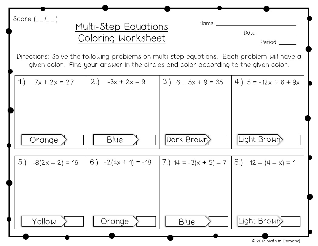 multi step equations worksheets