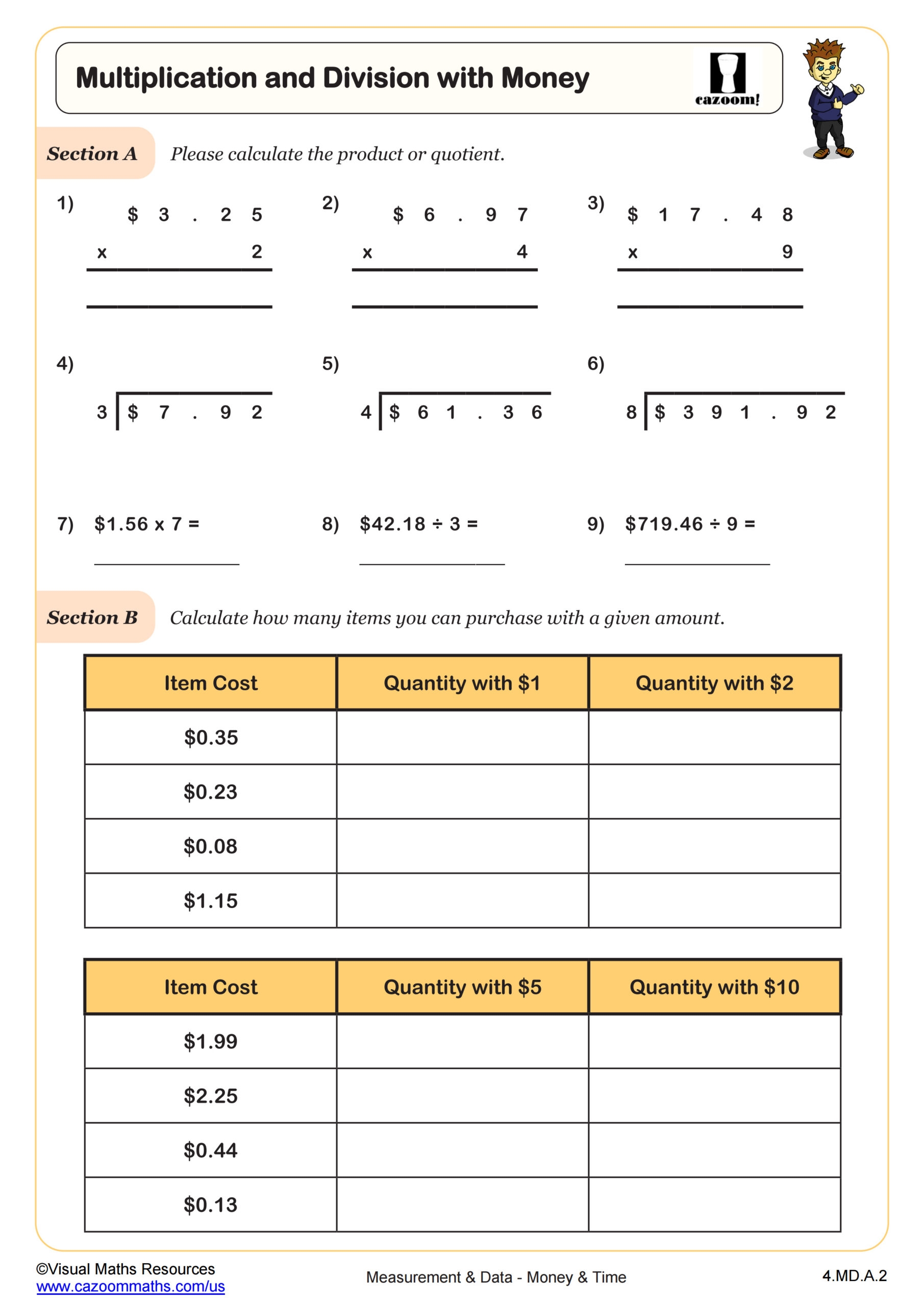 multiplication division worksheets